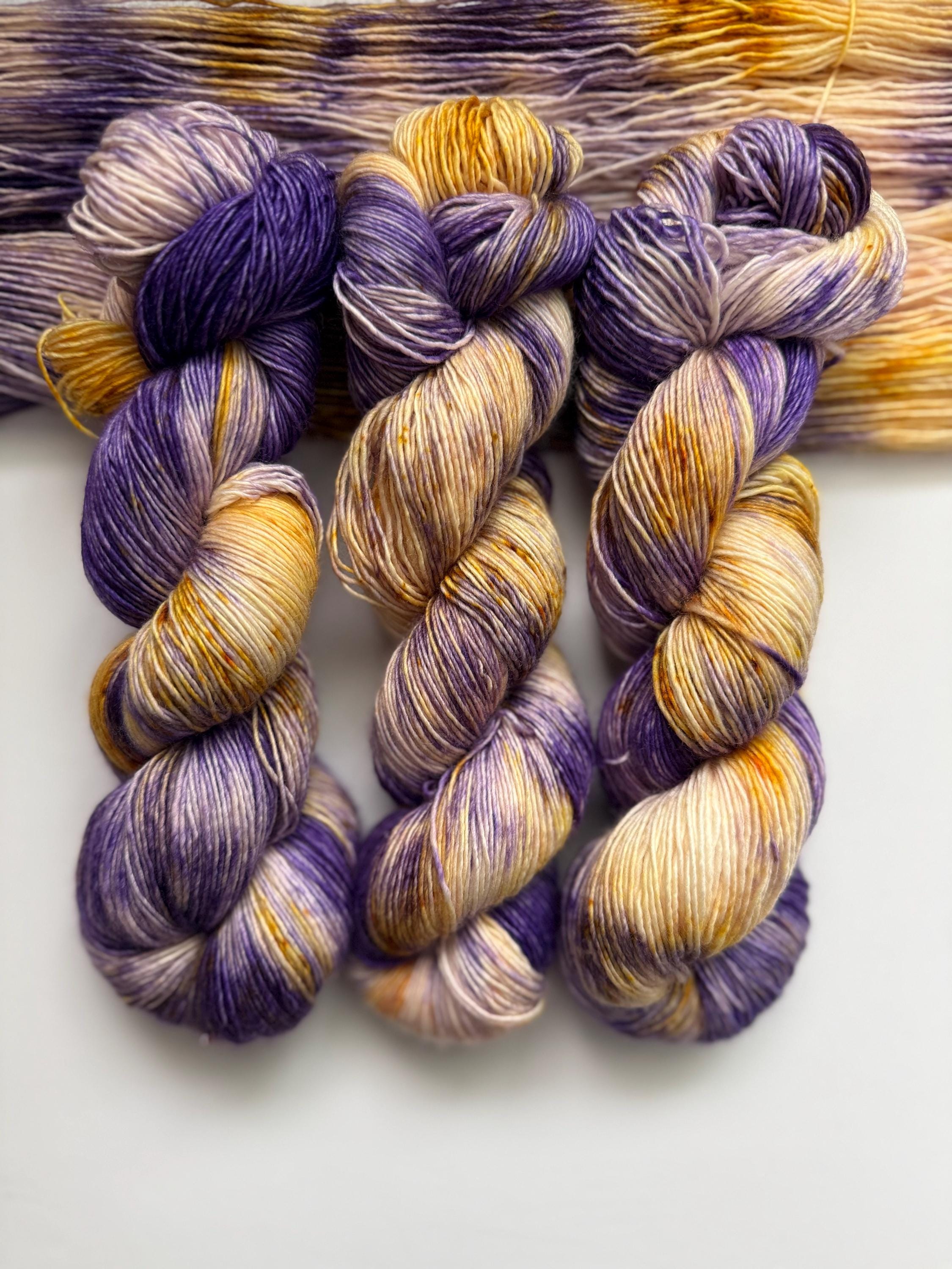 Royalty hand dyed (sock/fingering) merino wool, superwash yarn, green purple black, hank of yarn , for knit crochet