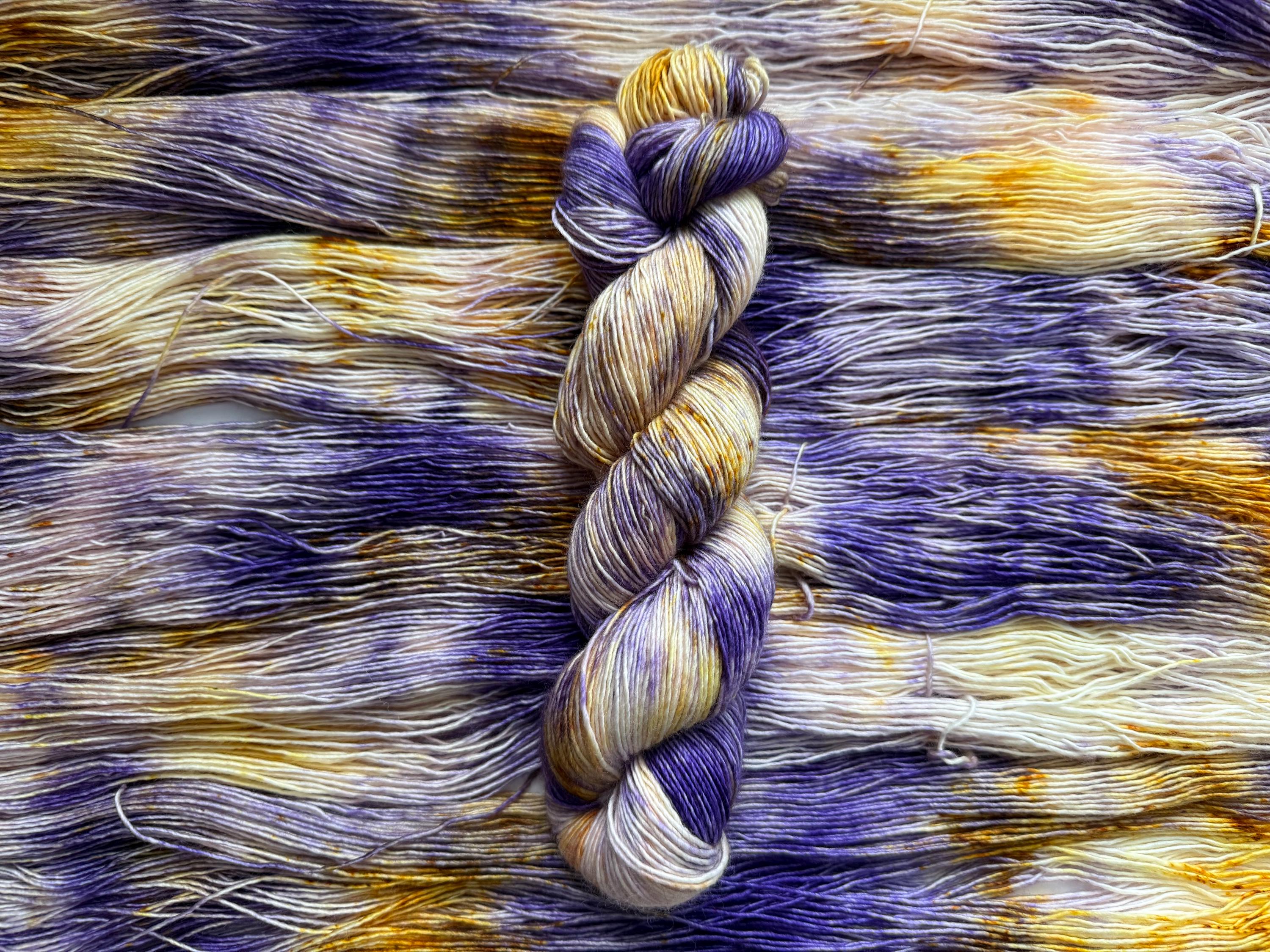 Royalty hand dyed (sock/fingering) merino wool, superwash yarn, green purple black, hank of yarn , for knit crochet