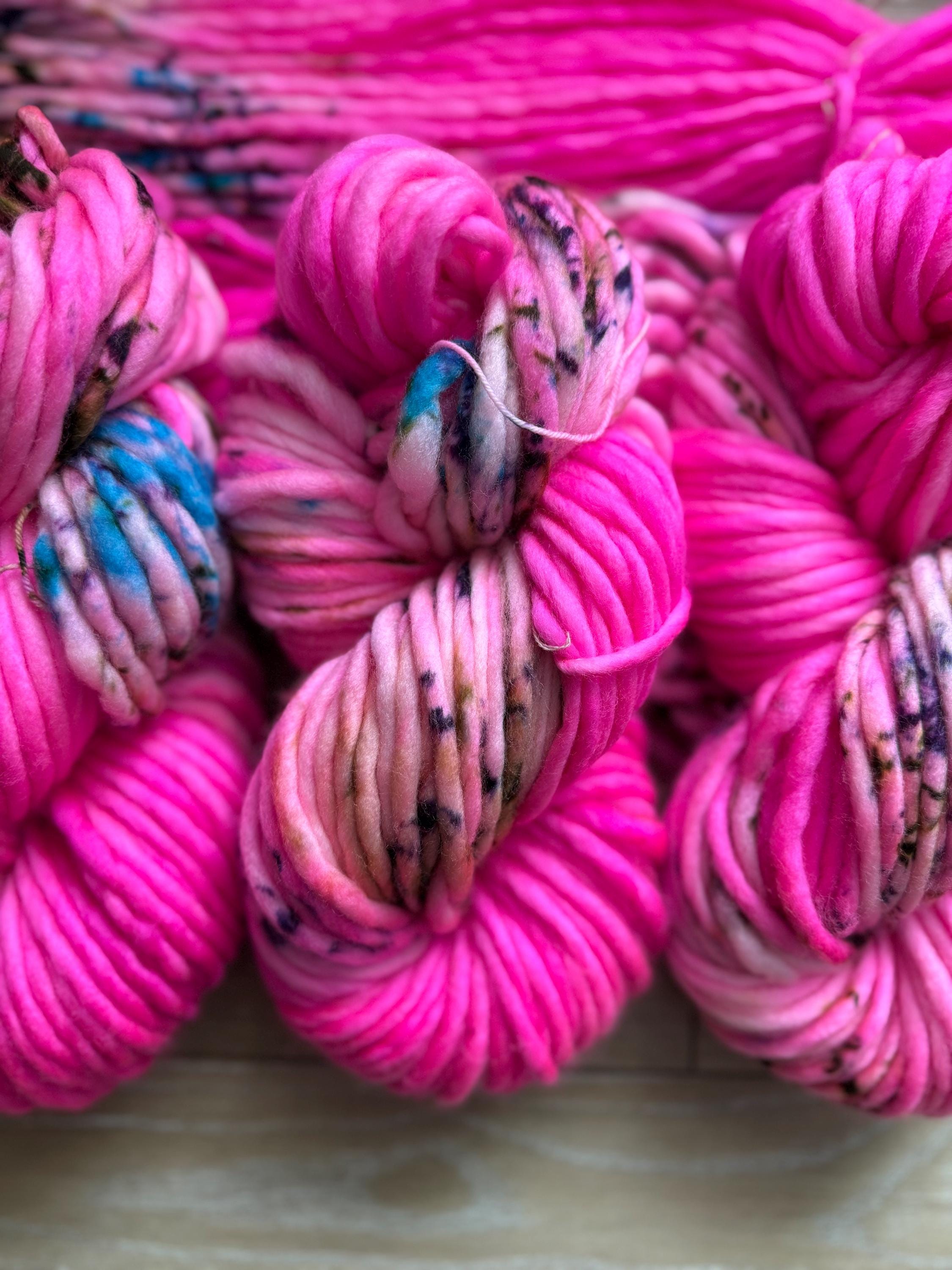 Fuschia Hand dyed super bulky merino wool, size 6, 98 yards, natural, pink, solid, multicolor, indie dye, superwash