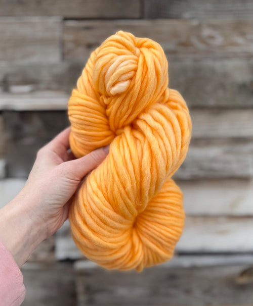 Apricot cream hand dyed super bulky merino wool, size 6, 98 yards, semi solid, indie dye, superwash