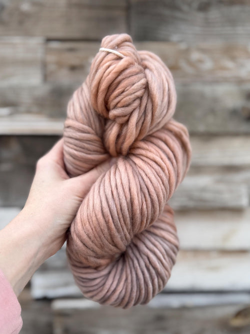 Cashmere fog hand dyed super bulky merino wool, size 6, 98 yards, semi solid, indie dye, superwash