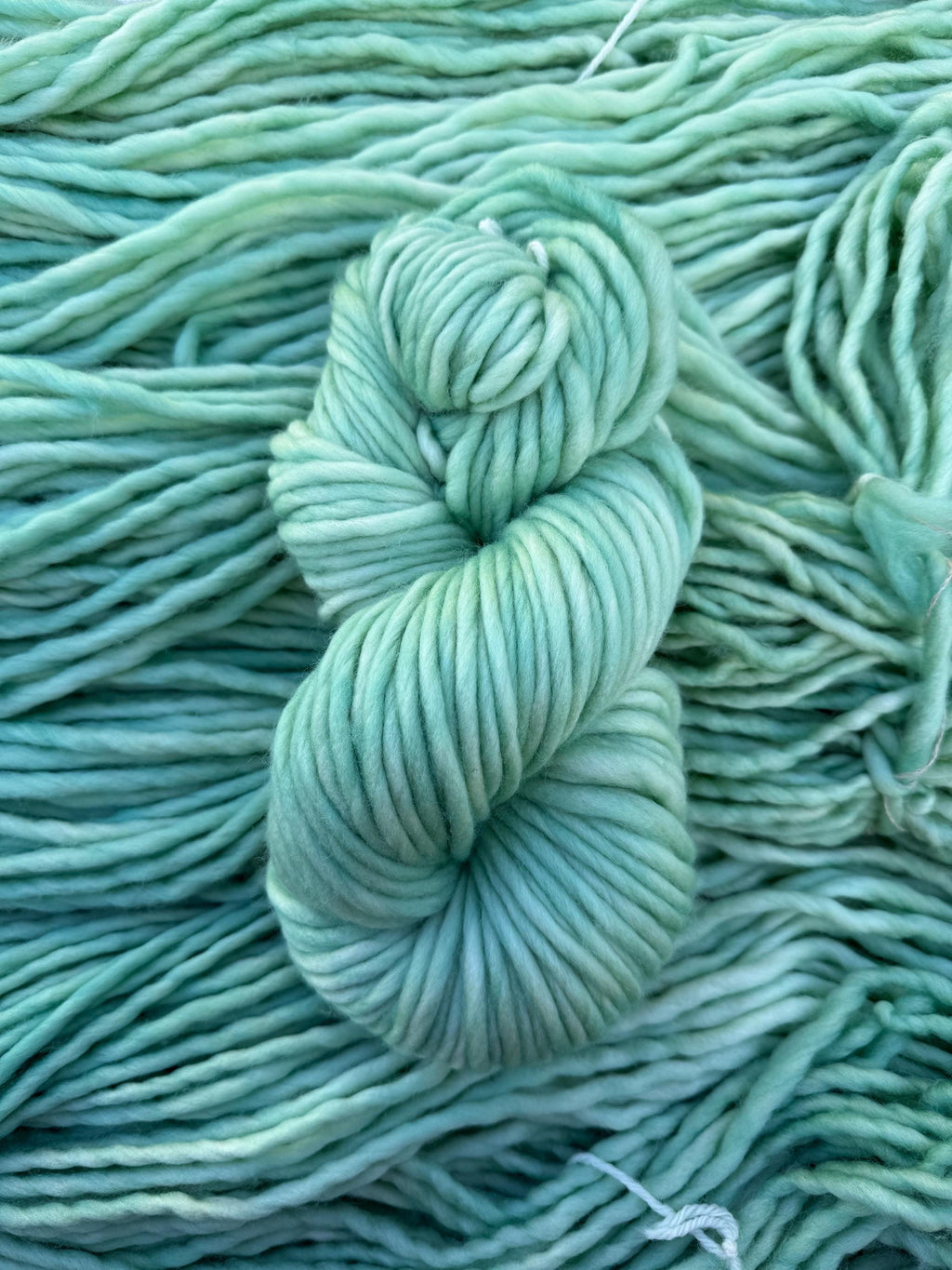 Pressed sage hand dyed super bulky merino wool, size 6, 98 yards, semi solid, indie dye, superwash