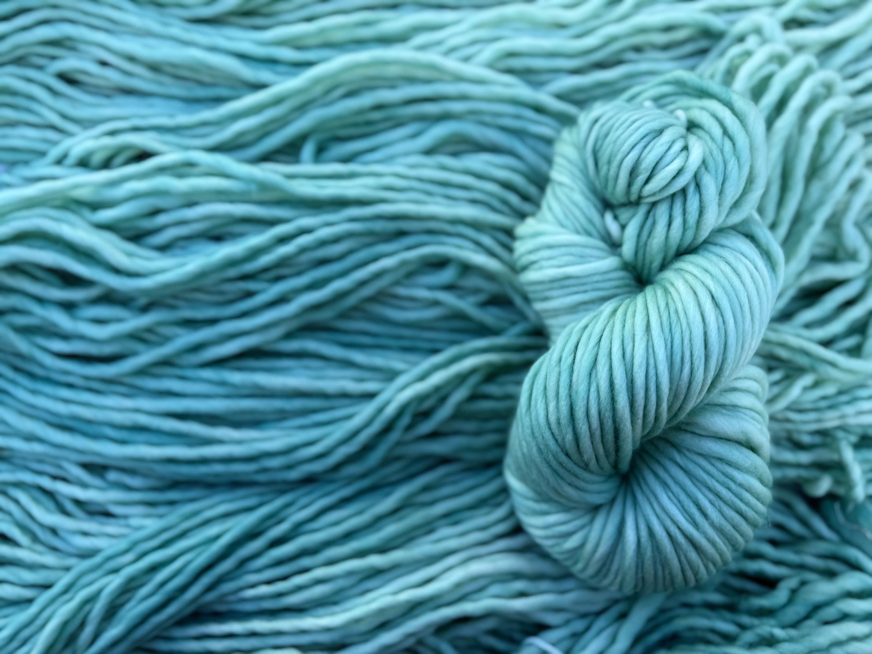 Pressed sage hand dyed super bulky merino wool, size 6, 98 yards, semi solid, indie dye, superwash