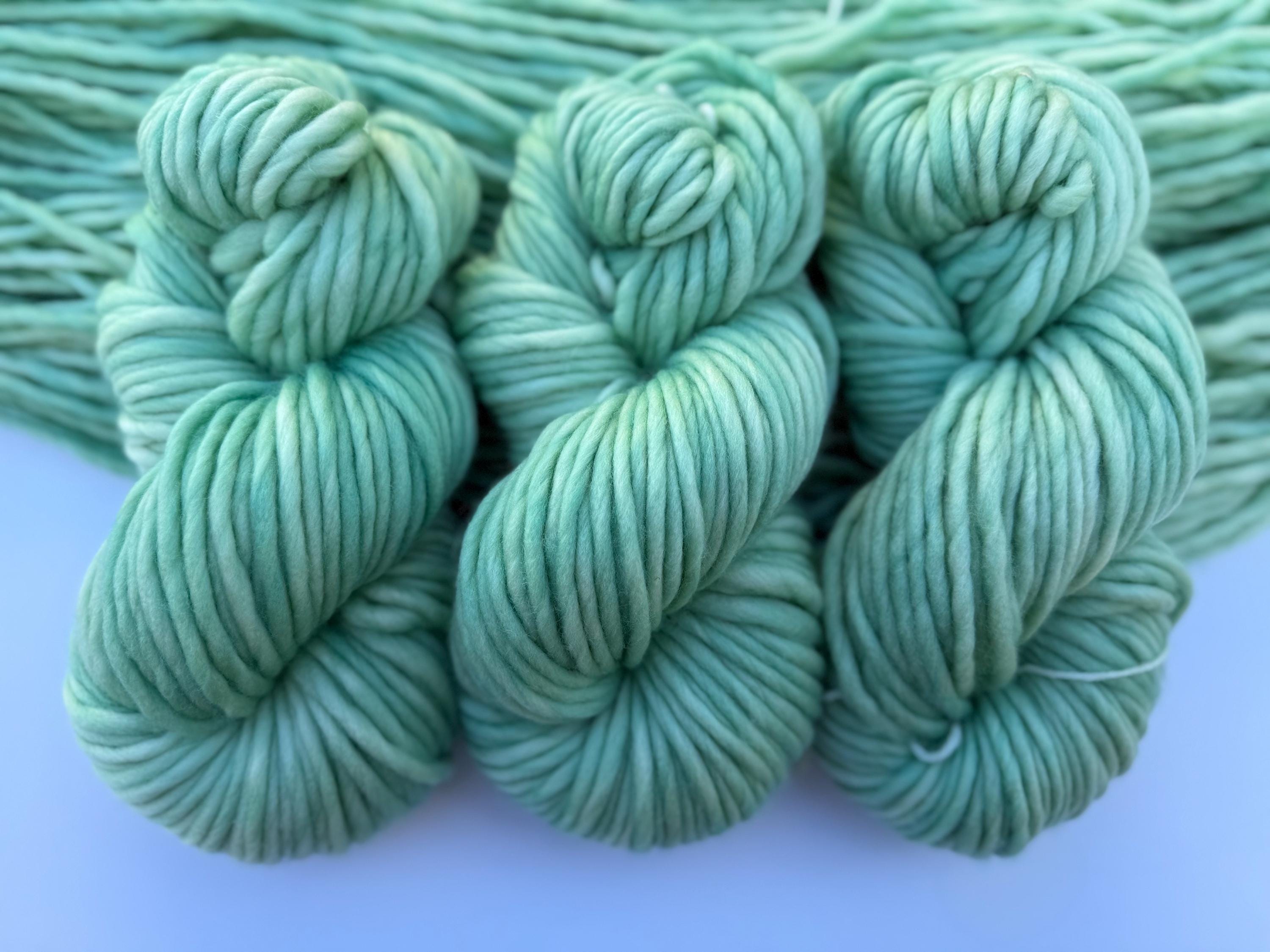 Pressed sage hand dyed super bulky merino wool, size 6, 98 yards, semi solid, indie dye, superwash