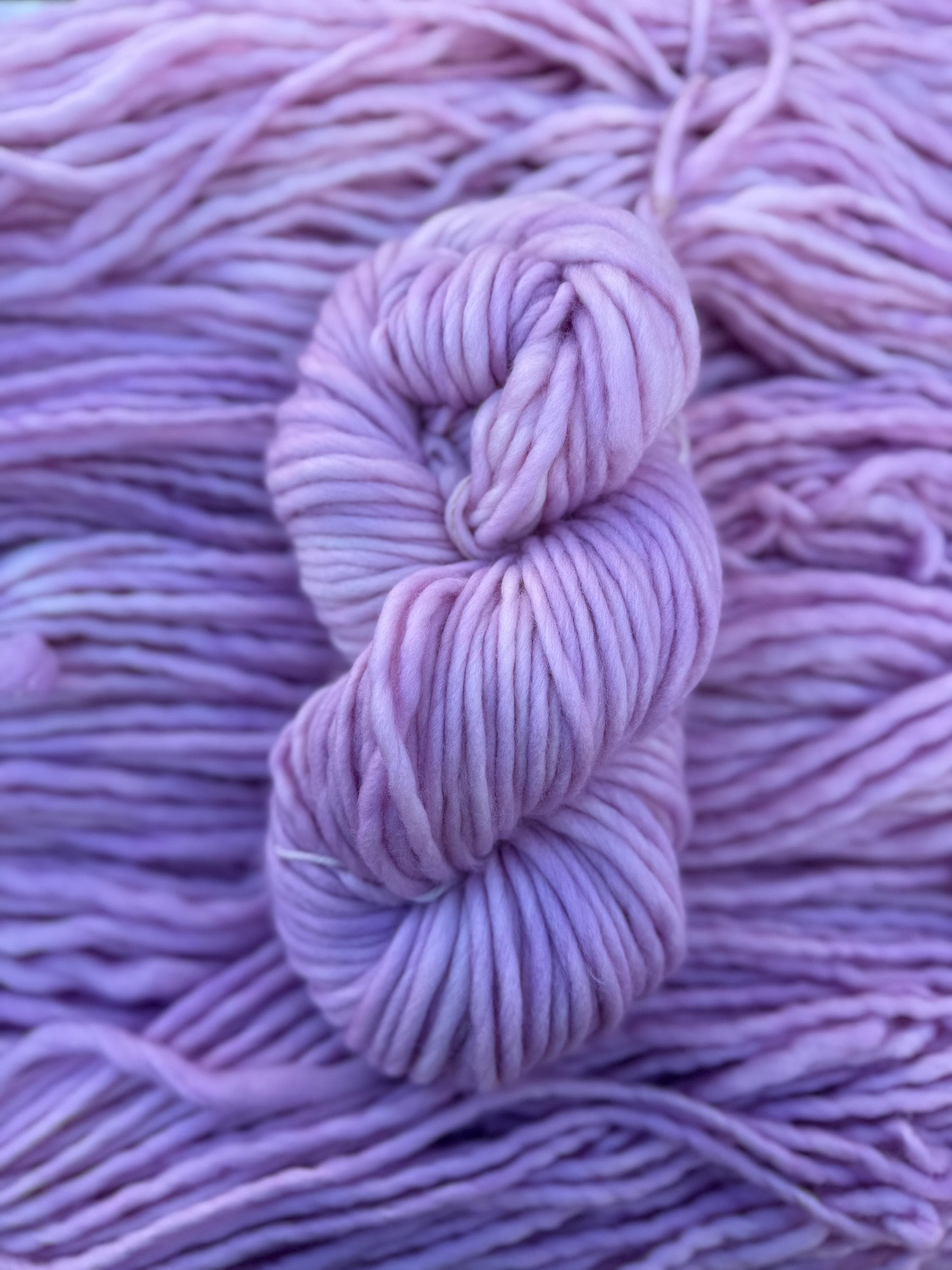 Sugar plum hand dyed super bulky merino wool, size 6, 98 yards, semi solid, indie dye, superwash