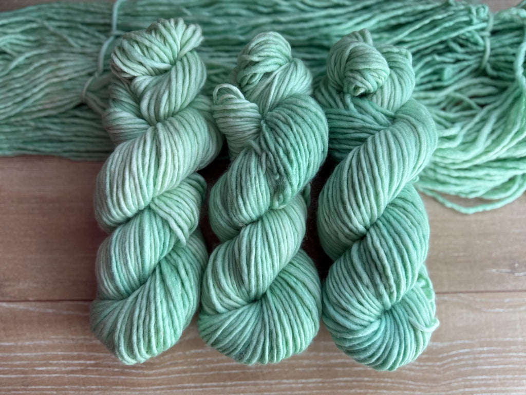 Pressed sage bulky hand dyed bulky merino wool, 109 yard, 5 weight, semi solid, multicolor, indie dye, superwash