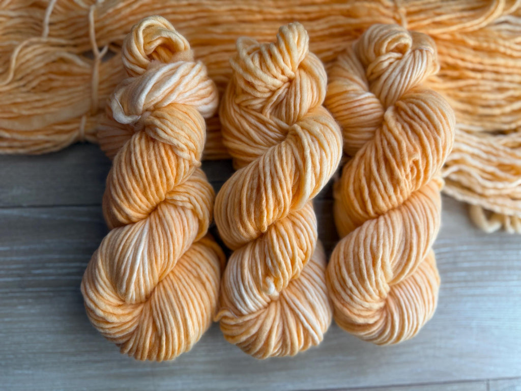 Apricot cream bulky hand dyed bulky merino wool, 109 yard, 5 weight, semi solid, multicolor, indie dye, superwash