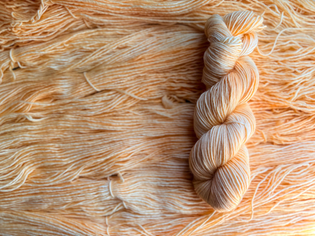 Apricot cream hand dyed (worsted/aran) merino wool, superwash yarn, hank of yarn , for knit crochet