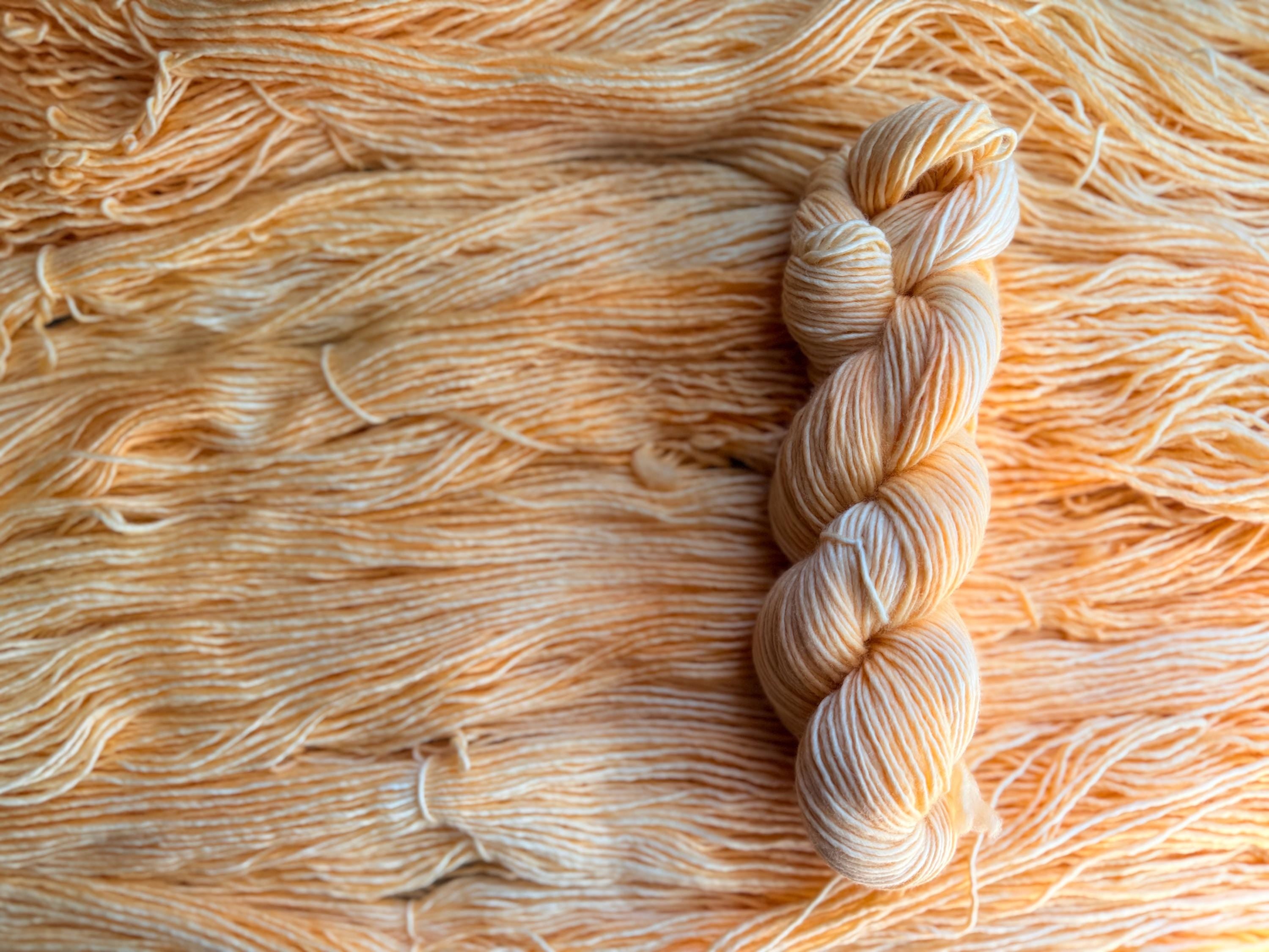 Apricot cream hand dyed (worsted/aran) merino wool, superwash yarn, hank of yarn , for knit crochet