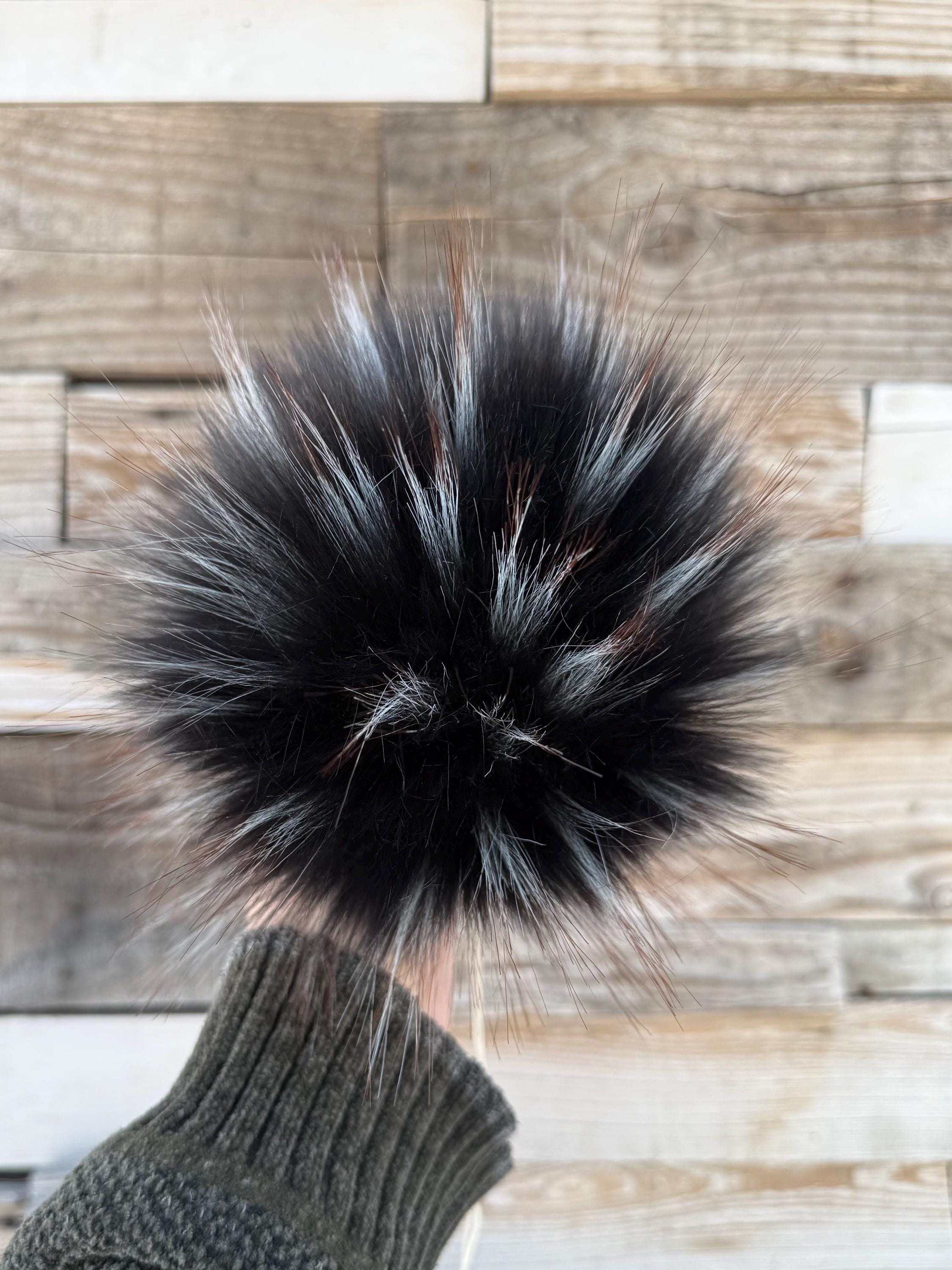 Midnight lynx luxe Pom, faux fur for knit and crochet beanies, toque topper, winter hat, small medium large mini, for adult baby child