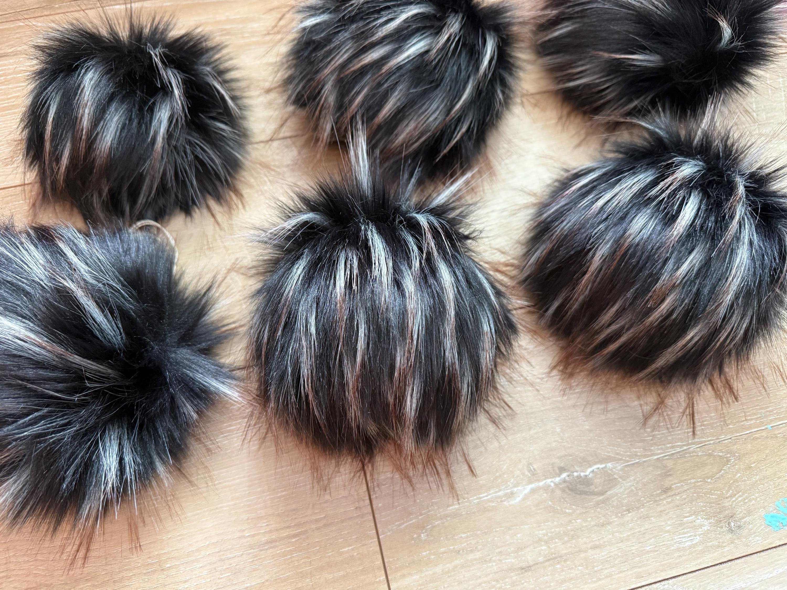 Midnight lynx luxe Pom, faux fur for knit and crochet beanies, toque topper, winter hat, small medium large mini, for adult baby child