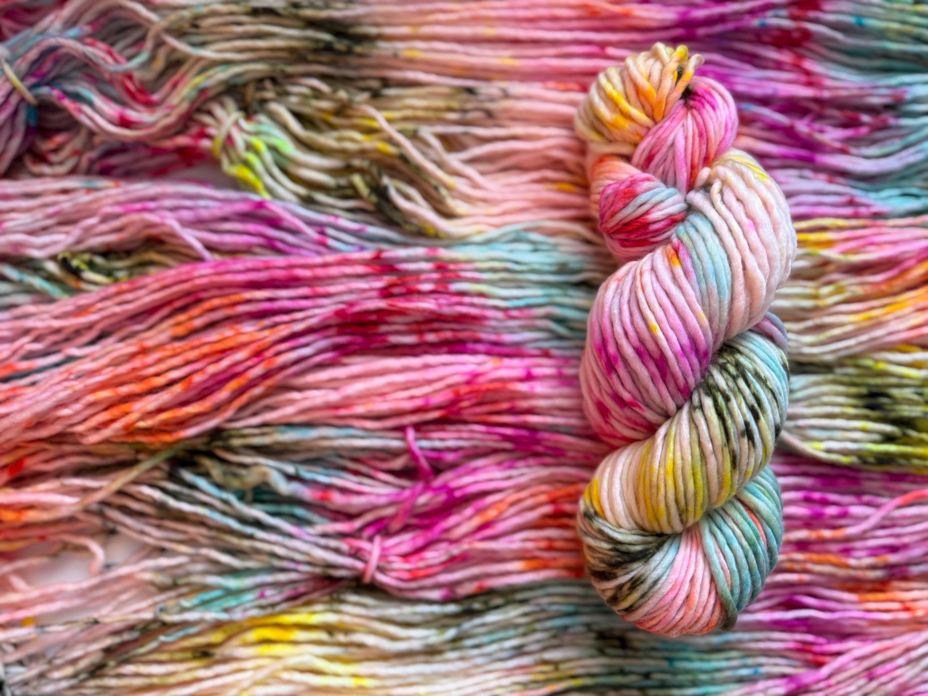 Cheer bulky hand dyed bulky merino wool, 109 yard, 5 weight, speckled, semi solid, multicolor, indie dye, superwash