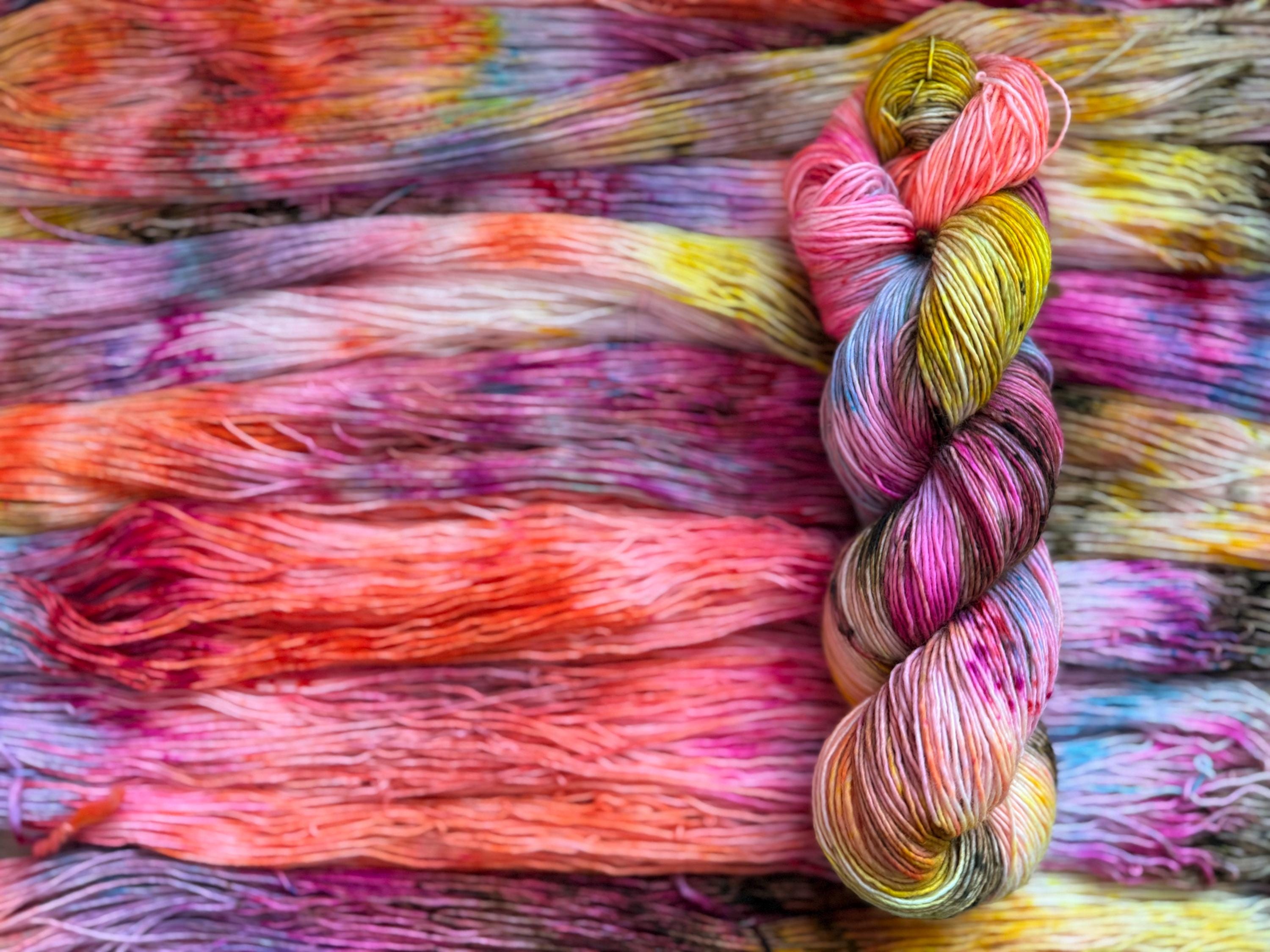 Disco hand dyed (sock/fingering) merino wool, superwash yarn, green purple pink, hank of yarn , for knit crochet