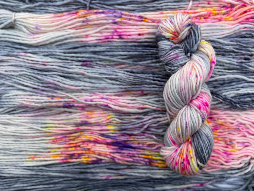 Neon smoke bulky hand dyed bulky merino wool, 109 yard, 5 weight, semi solid, multicolor, indie dye, superwash