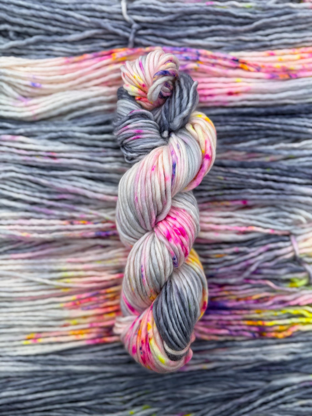 Neon smoke bulky hand dyed bulky merino wool, 109 yard, 5 weight, semi solid, multicolor, indie dye, superwash