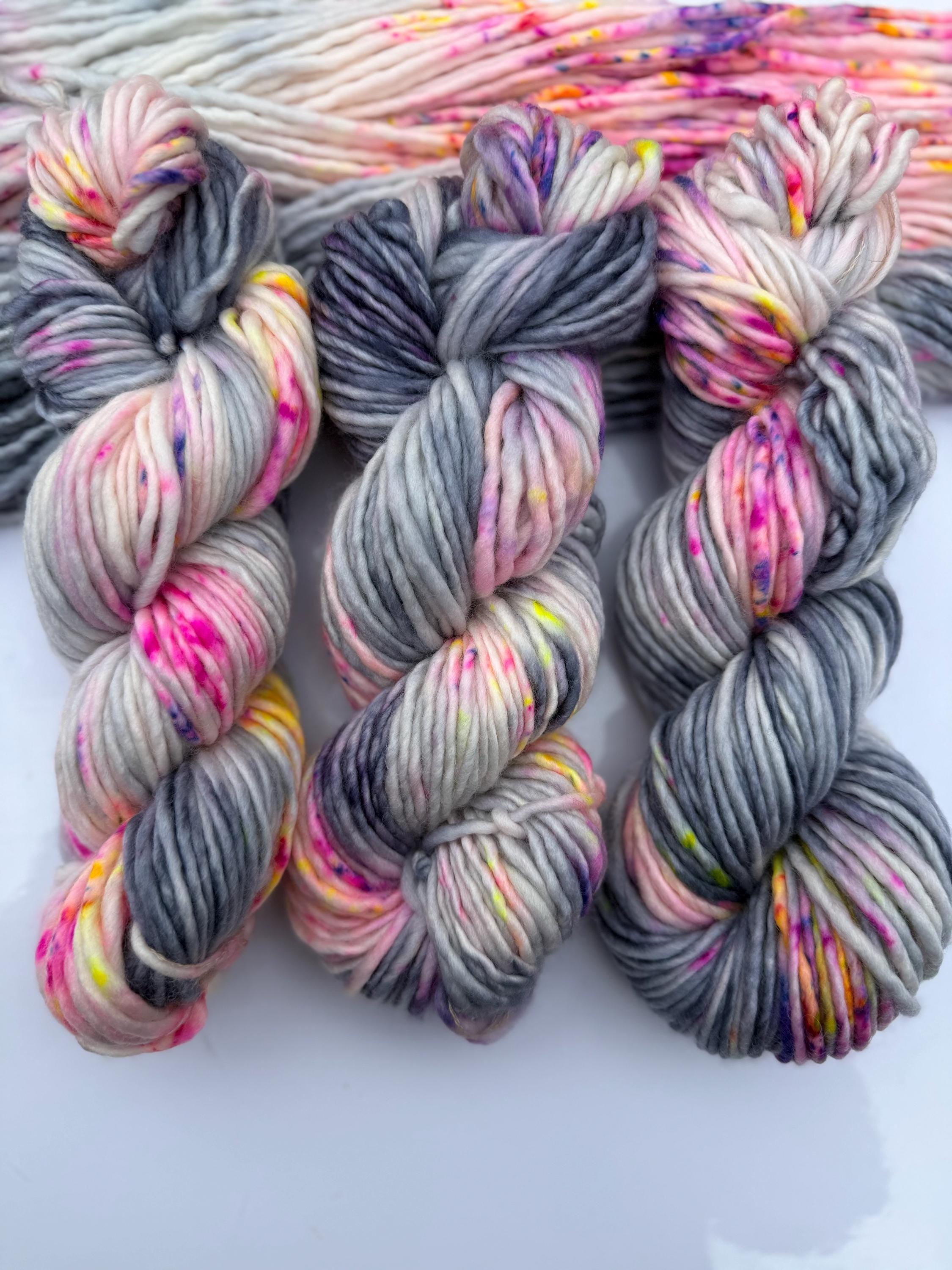 Neon smoke bulky hand dyed bulky merino wool, 109 yard, 5 weight, semi solid, multicolor, indie dye, superwash
