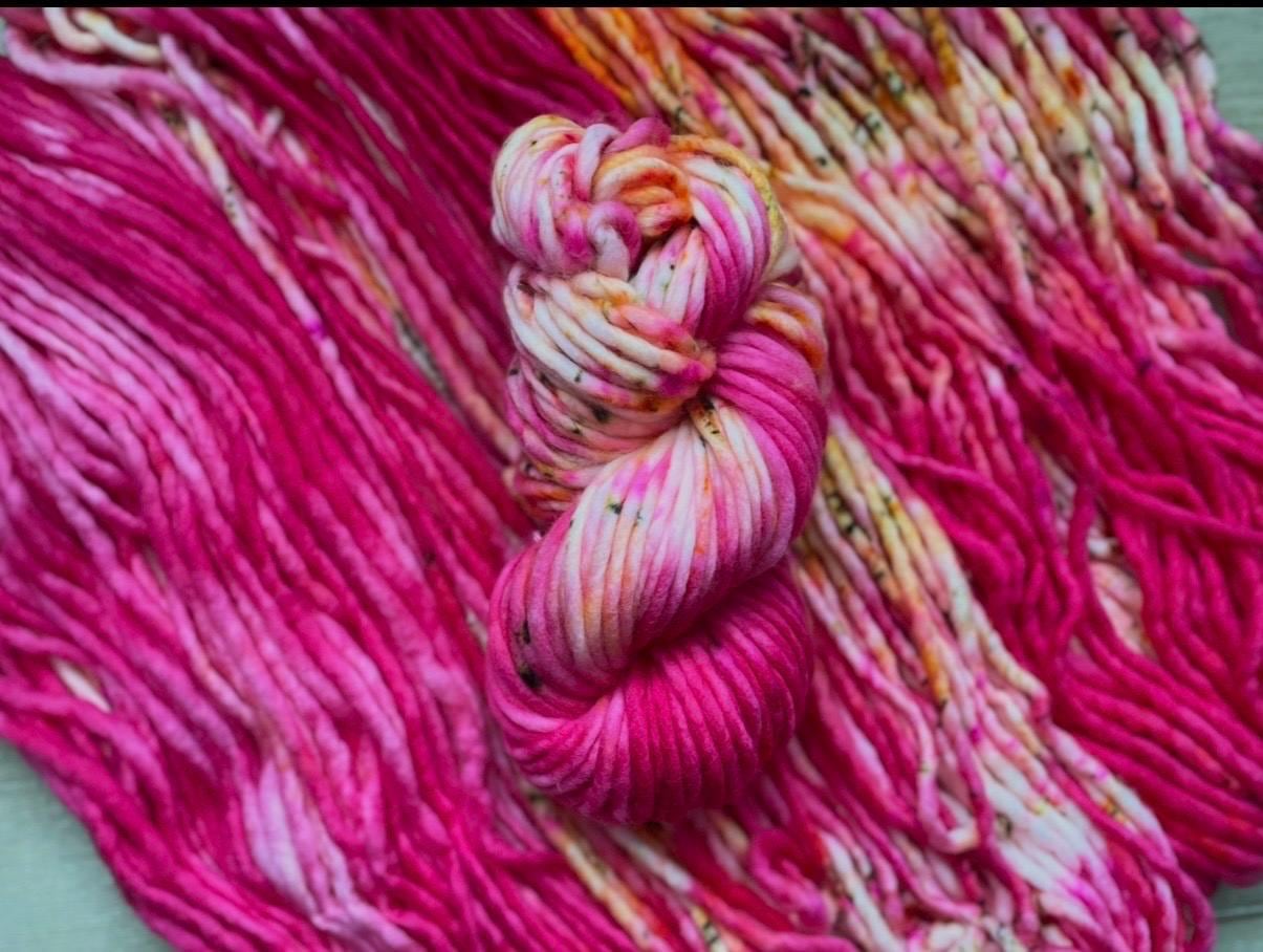 Pink garden Hand dyed super bulky merino wool yarn