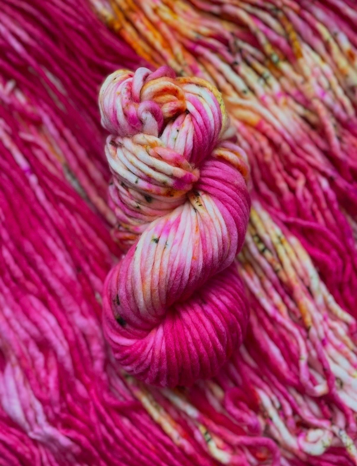 Pink garden Hand dyed super bulky merino wool yarn