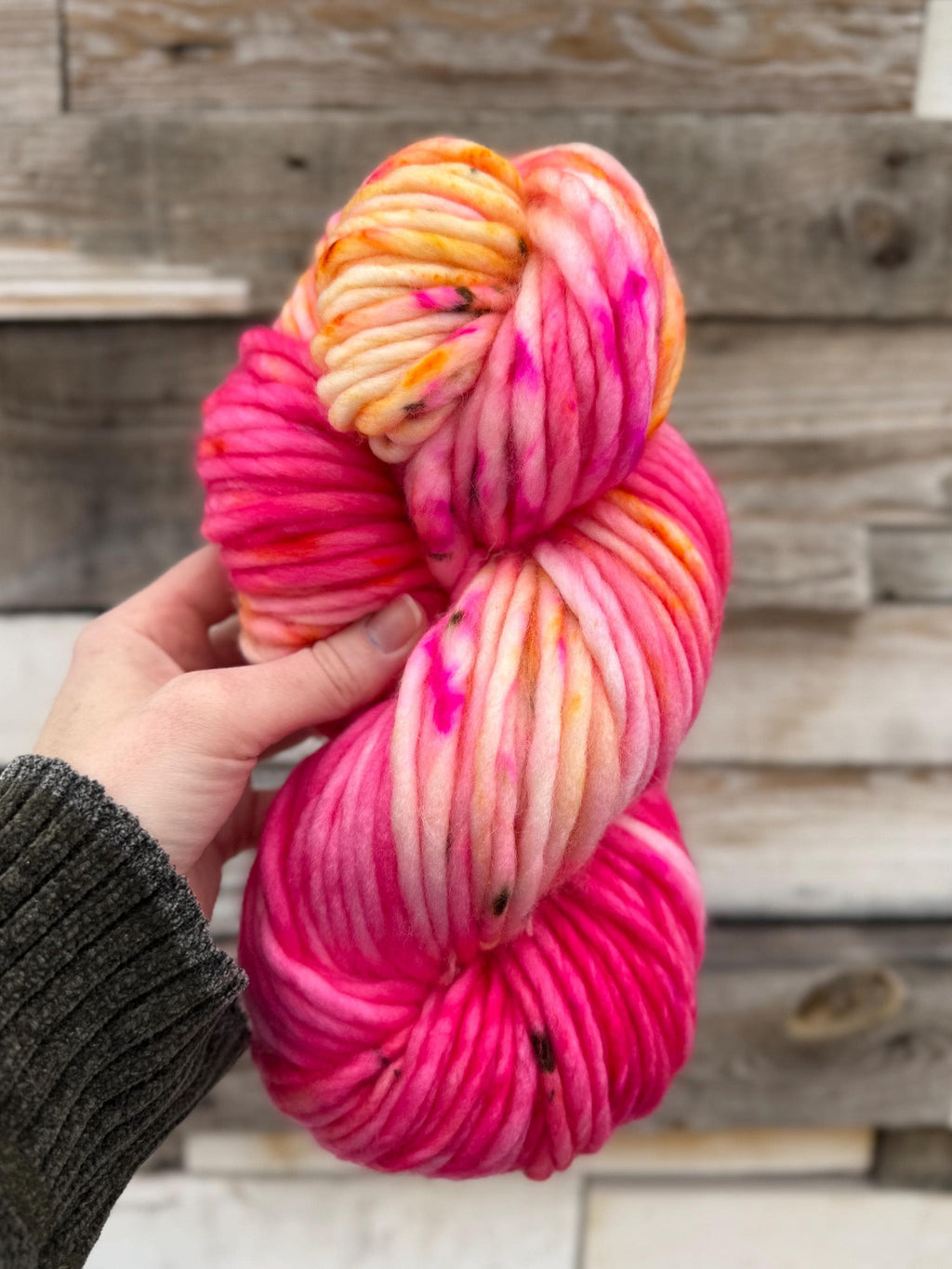 Pink garden Hand dyed super bulky merino wool yarn