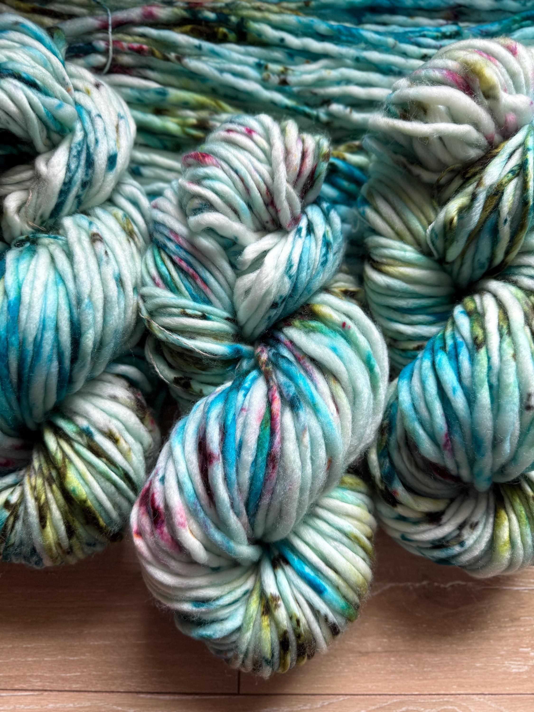 Pixie hand dyed super bulky merino wool, size 6 pink blue , natural, solid, multicolor, indie dye, superwash