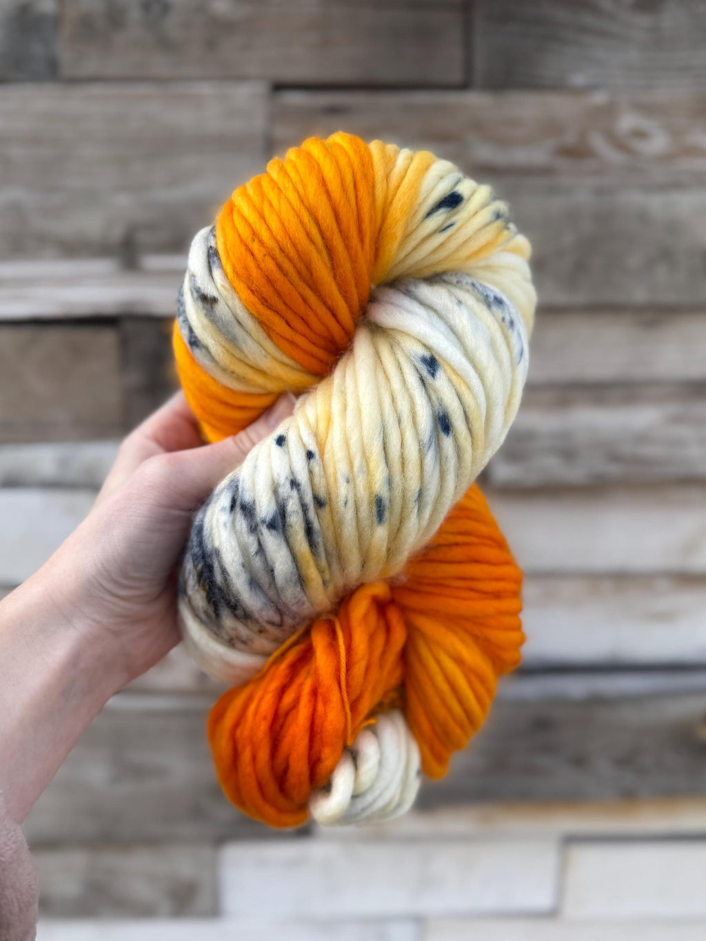 Electric ember hand dyed super bulky merino wool, size 6, 98 yards, natural, orange, speckled, solid, multicolor indie dye superwash