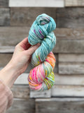 April showers bulky hand dyed bulky merino wool, 109 yard, 5 weight, semi solid, multicolor, indie dye, superwash