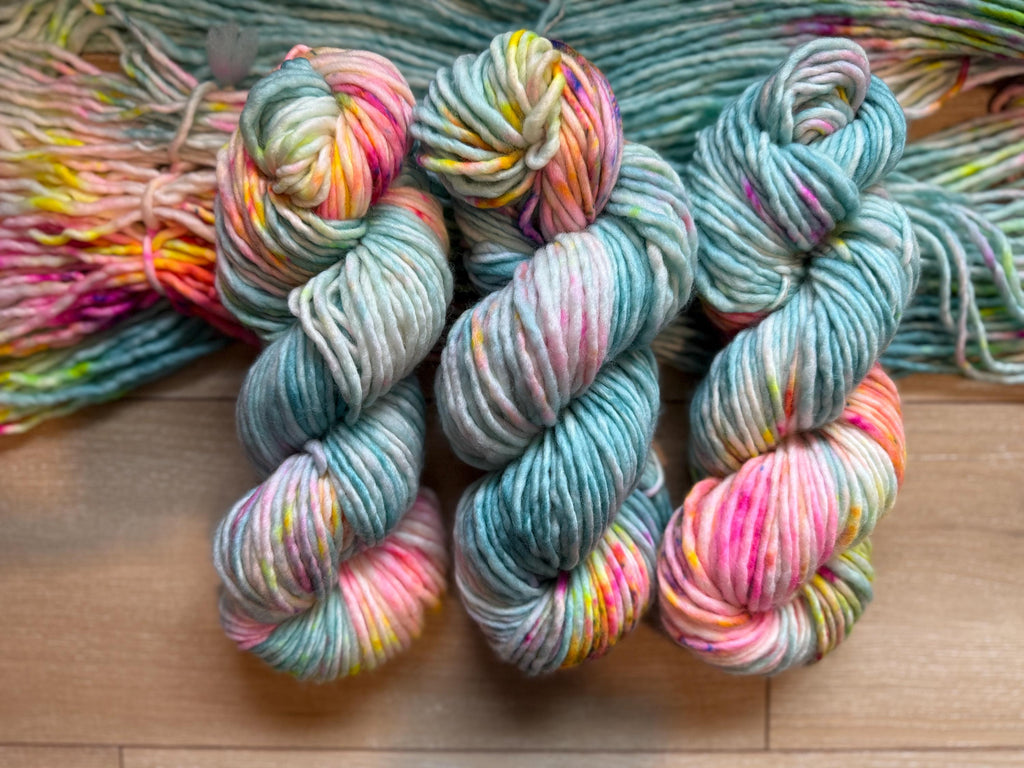 April showers bulky hand dyed bulky merino wool, 109 yard, 5 weight, semi solid, multicolor, indie dye, superwash