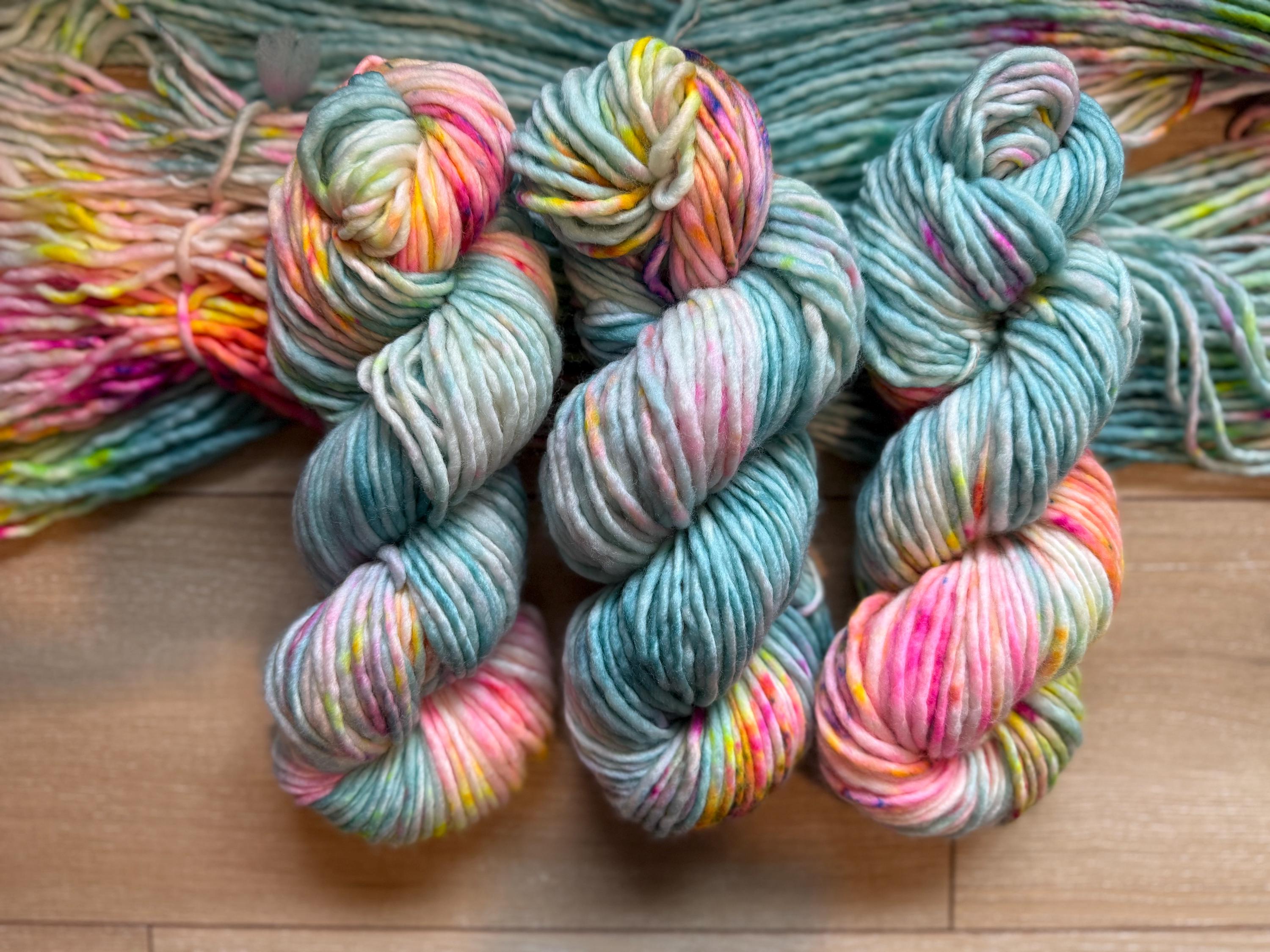 April showers bulky hand dyed bulky merino wool, 109 yard, 5 weight, semi solid, multicolor, indie dye, superwash