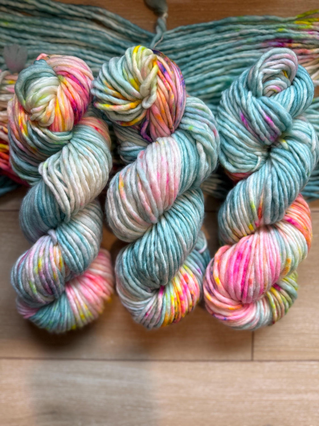 April showers bulky hand dyed bulky merino wool, 109 yard, 5 weight, semi solid, multicolor, indie dye, superwash