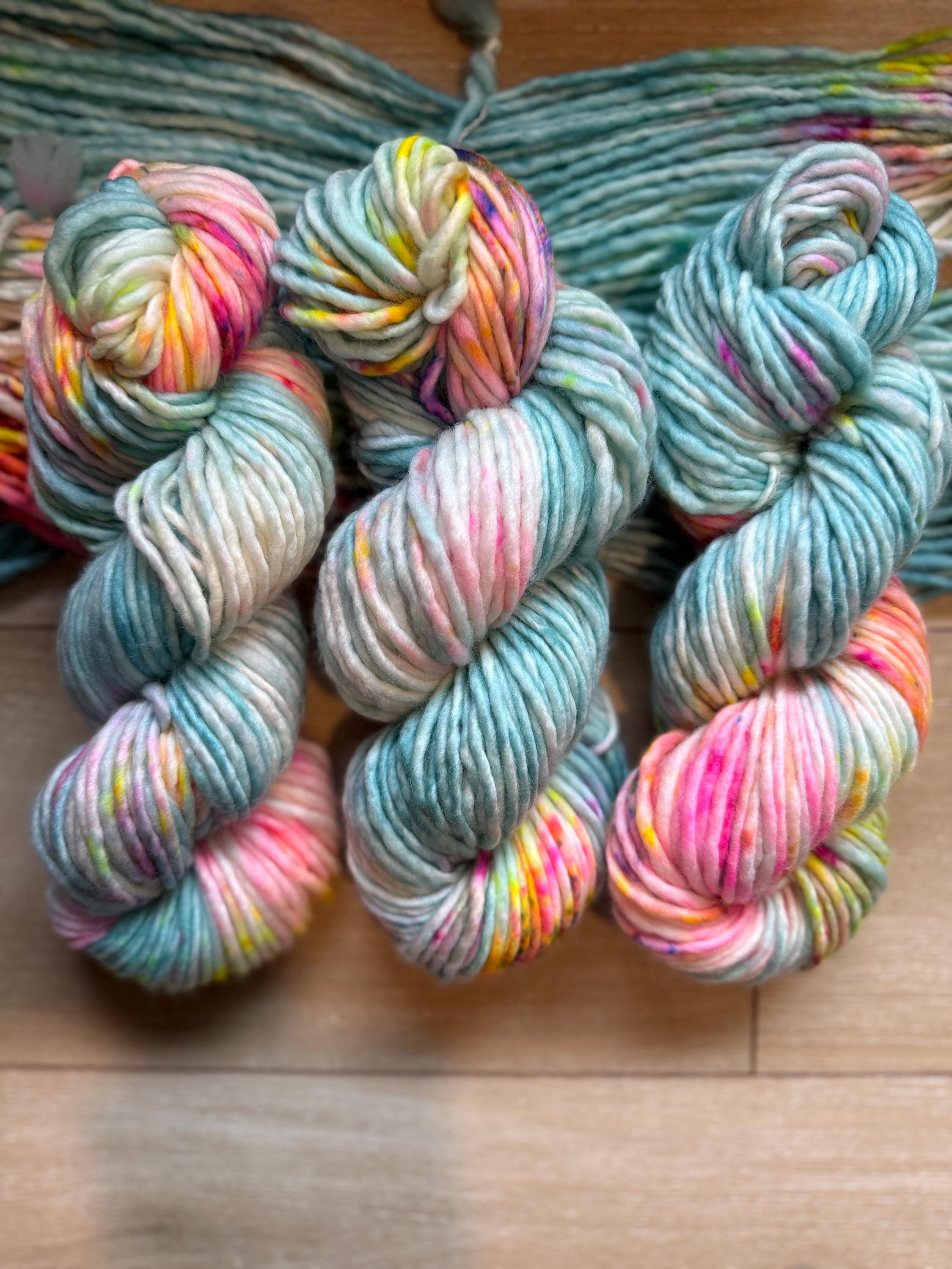 April showers bulky hand dyed bulky merino wool, 109 yard, 5 weight, semi solid, multicolor, indie dye, superwash