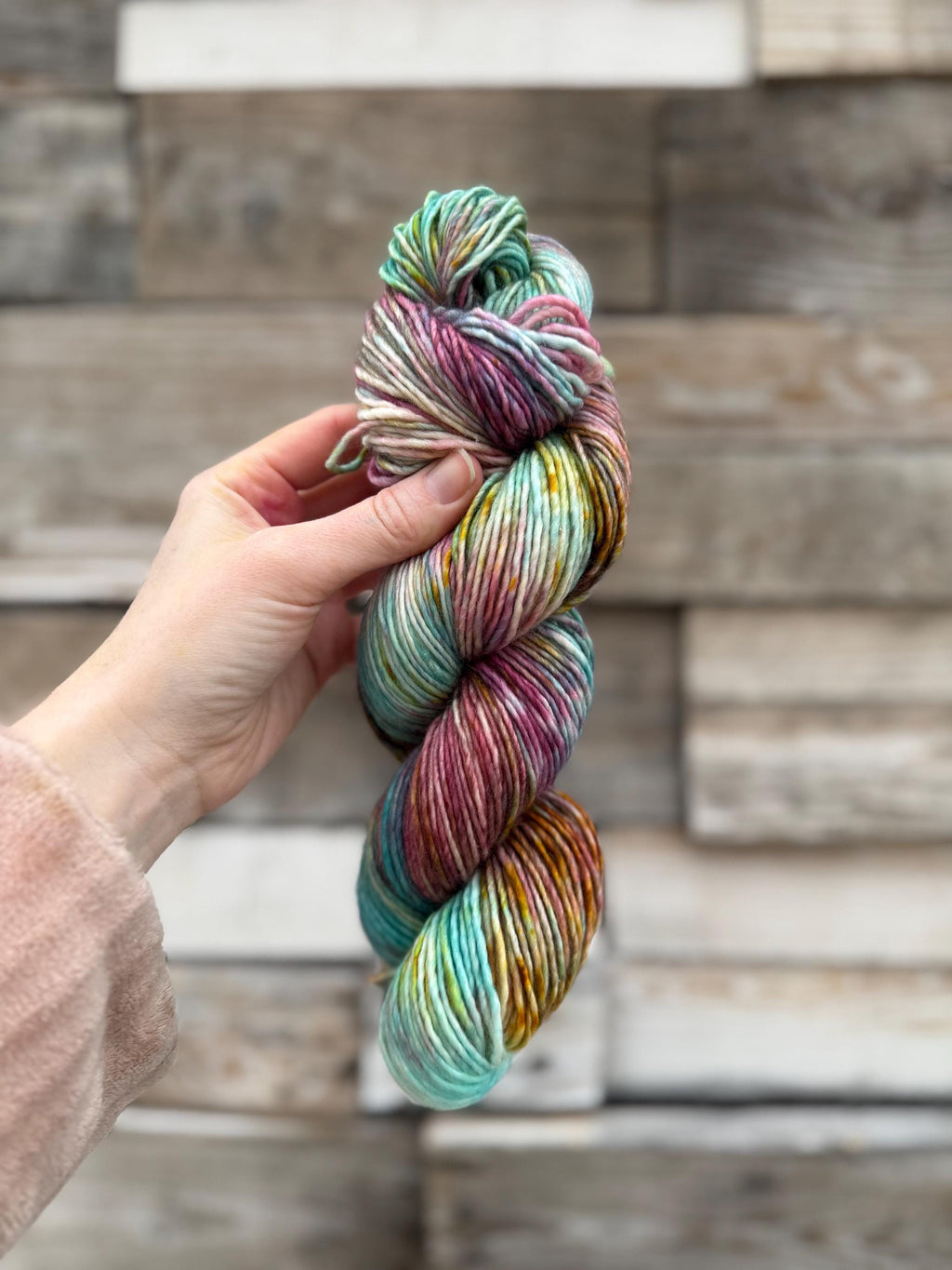 Peacock dyed (worsted/aran) merino wool, superwash yarn, teal purple gold, hank of yarn , for knit crochet