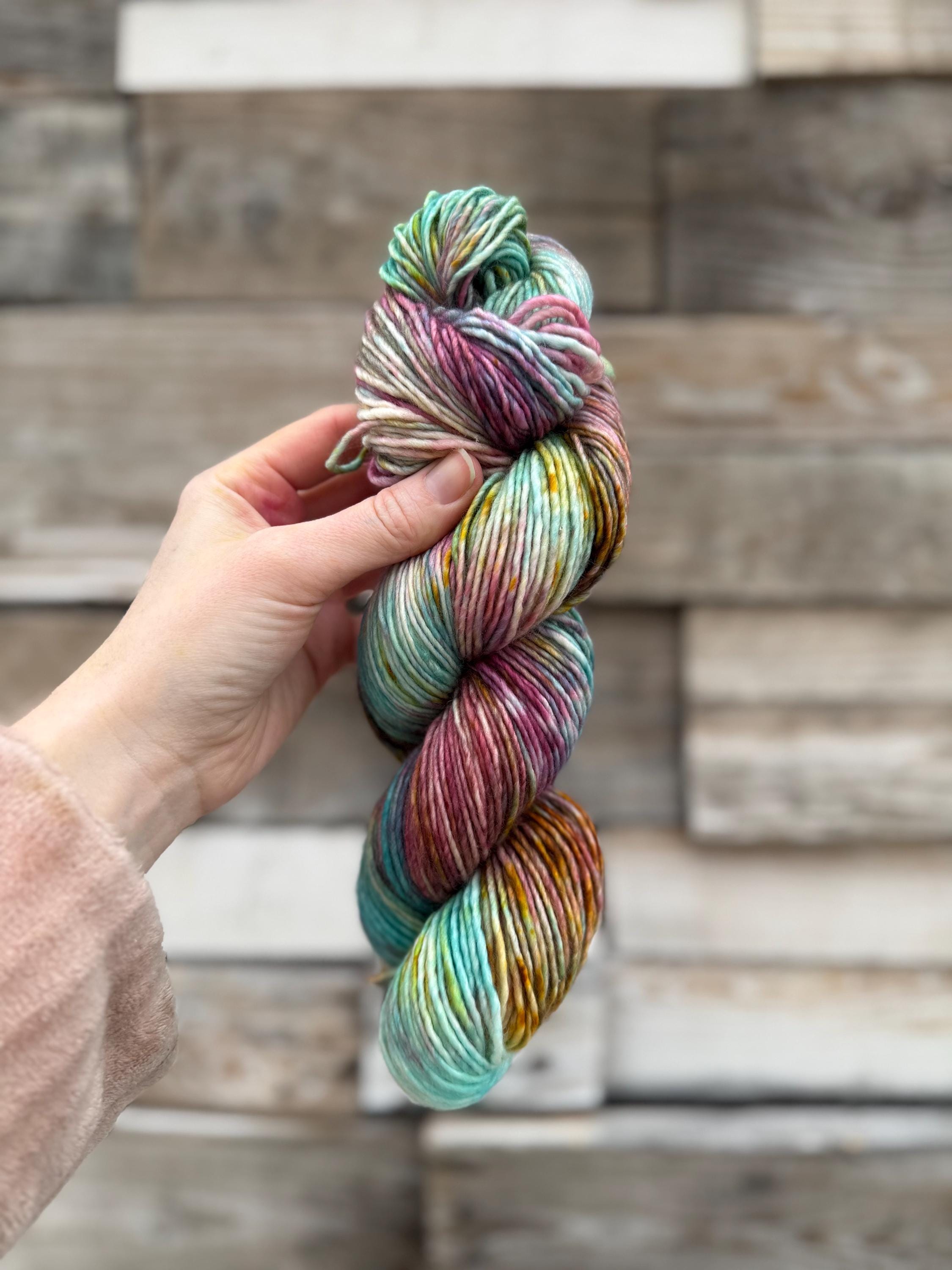 Peacock dyed (worsted/aran) merino wool, superwash yarn, teal purple gold, hank of yarn , for knit crochet