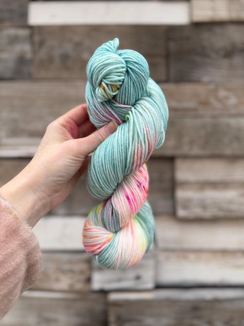 April showers hand dyed DK merino wool nylon blend superwash yarn, hank of yarn , for knit crochet, 4 ply