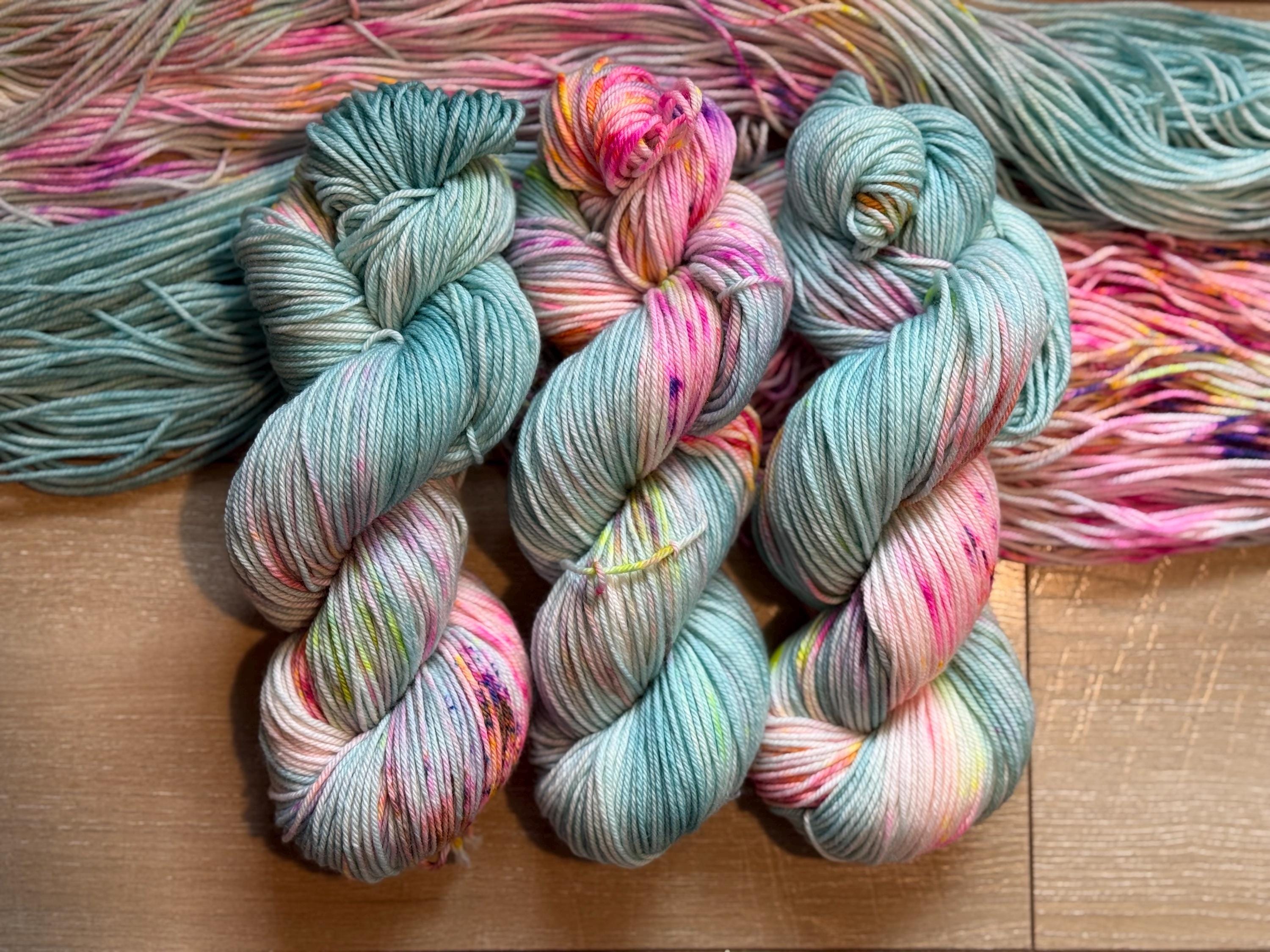 April showers hand dyed DK merino wool nylon blend superwash yarn, hank of yarn , for knit crochet, 4 ply