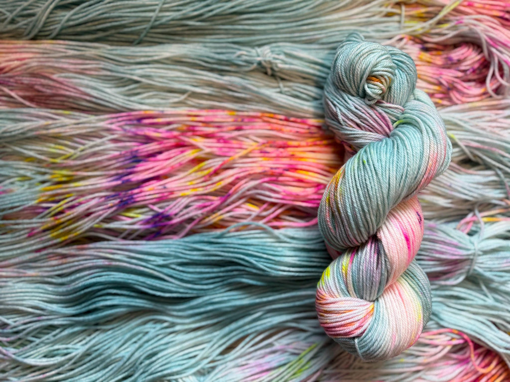April showers hand dyed DK merino wool nylon blend superwash yarn, hank of yarn , for knit crochet, 4 ply
