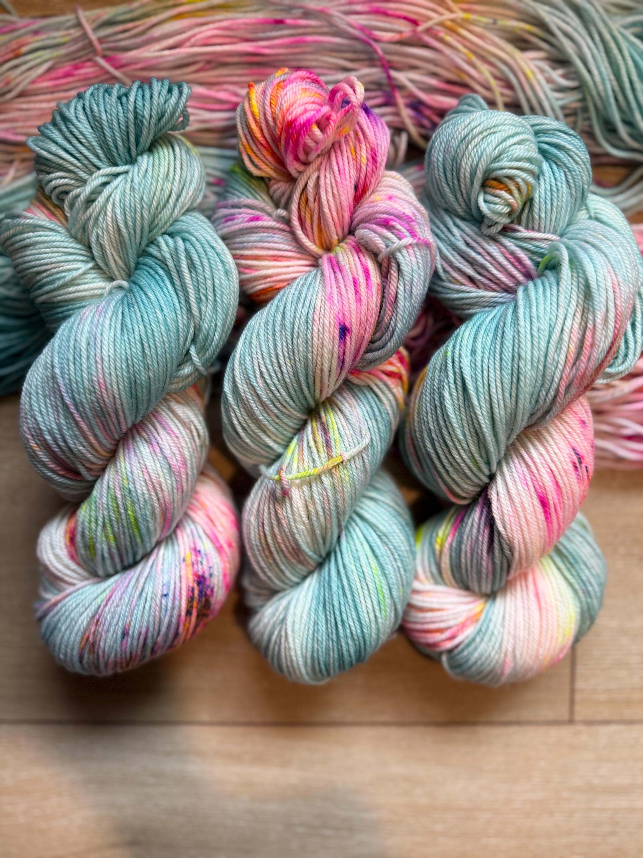 April showers hand dyed DK merino wool nylon blend superwash yarn, hank of yarn , for knit crochet, 4 ply