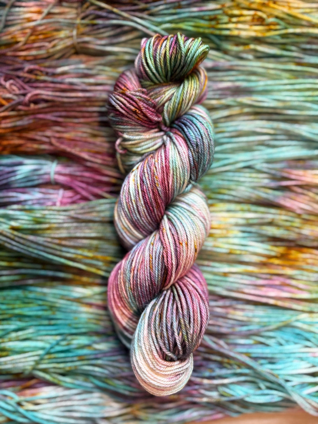Peacock hand dyed DK merino wool nylon blend superwash yarn, hank of yarn , for knit crochet, 4 ply
