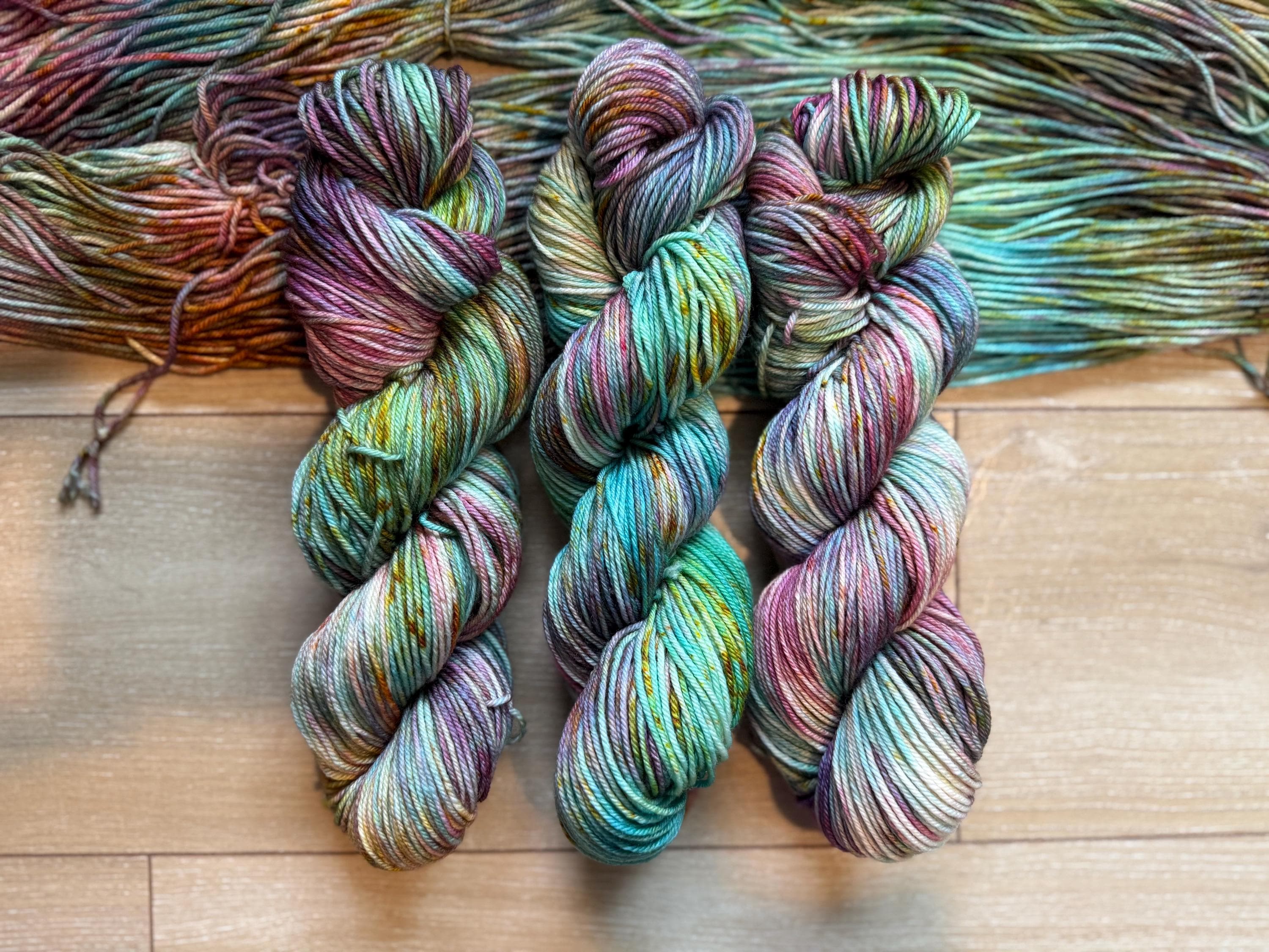 Peacock hand dyed DK merino wool nylon blend superwash yarn, hank of yarn , for knit crochet, 4 ply