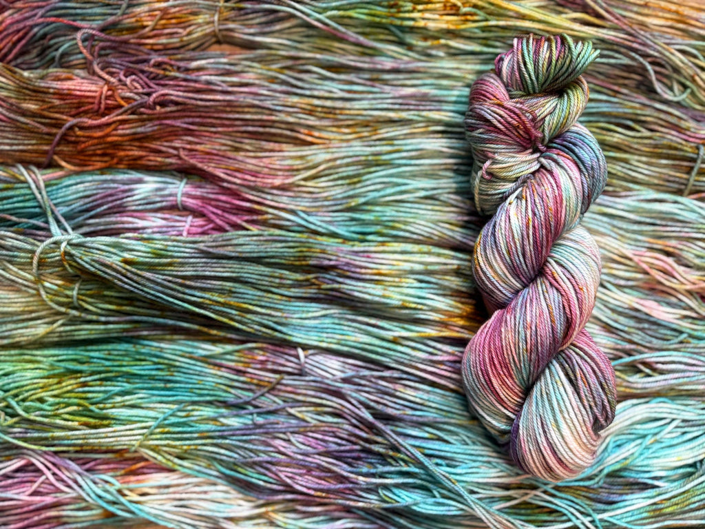 Peacock hand dyed DK merino wool nylon blend superwash yarn, hank of yarn , for knit crochet, 4 ply