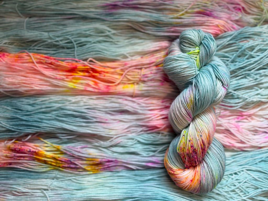April showers hand dyed Sock/Fingering merino wool nylon blend superwash yarn, hank of yarn , for knit crochet, 4 ply