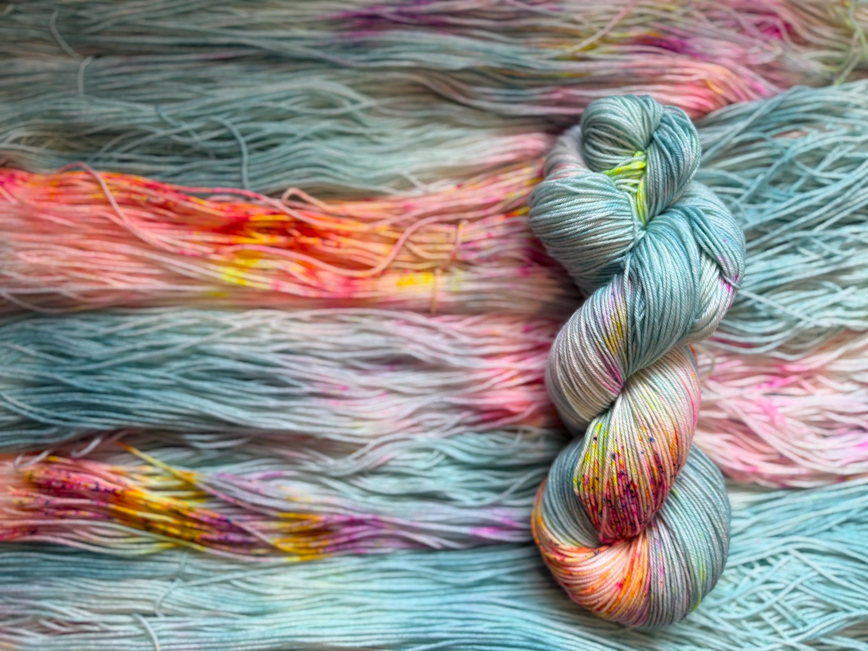 April showers hand dyed Sock/Fingering merino wool nylon blend superwash yarn, hank of yarn , for knit crochet, 4 ply