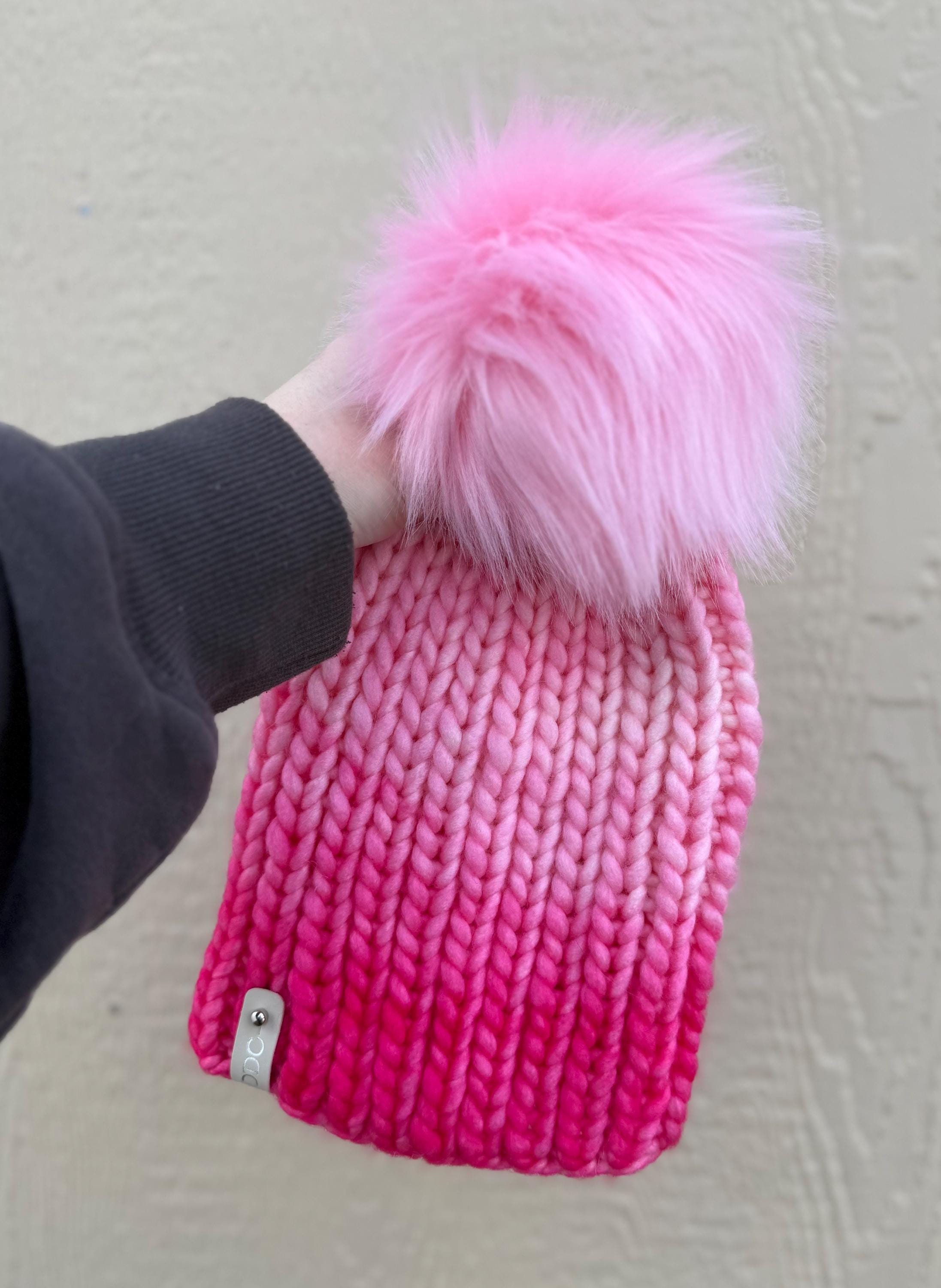 Pink knit luxury beanie, adult beanie, hat, winter toque, merino wool, adult medium, for her, handmade, gift light to dark
