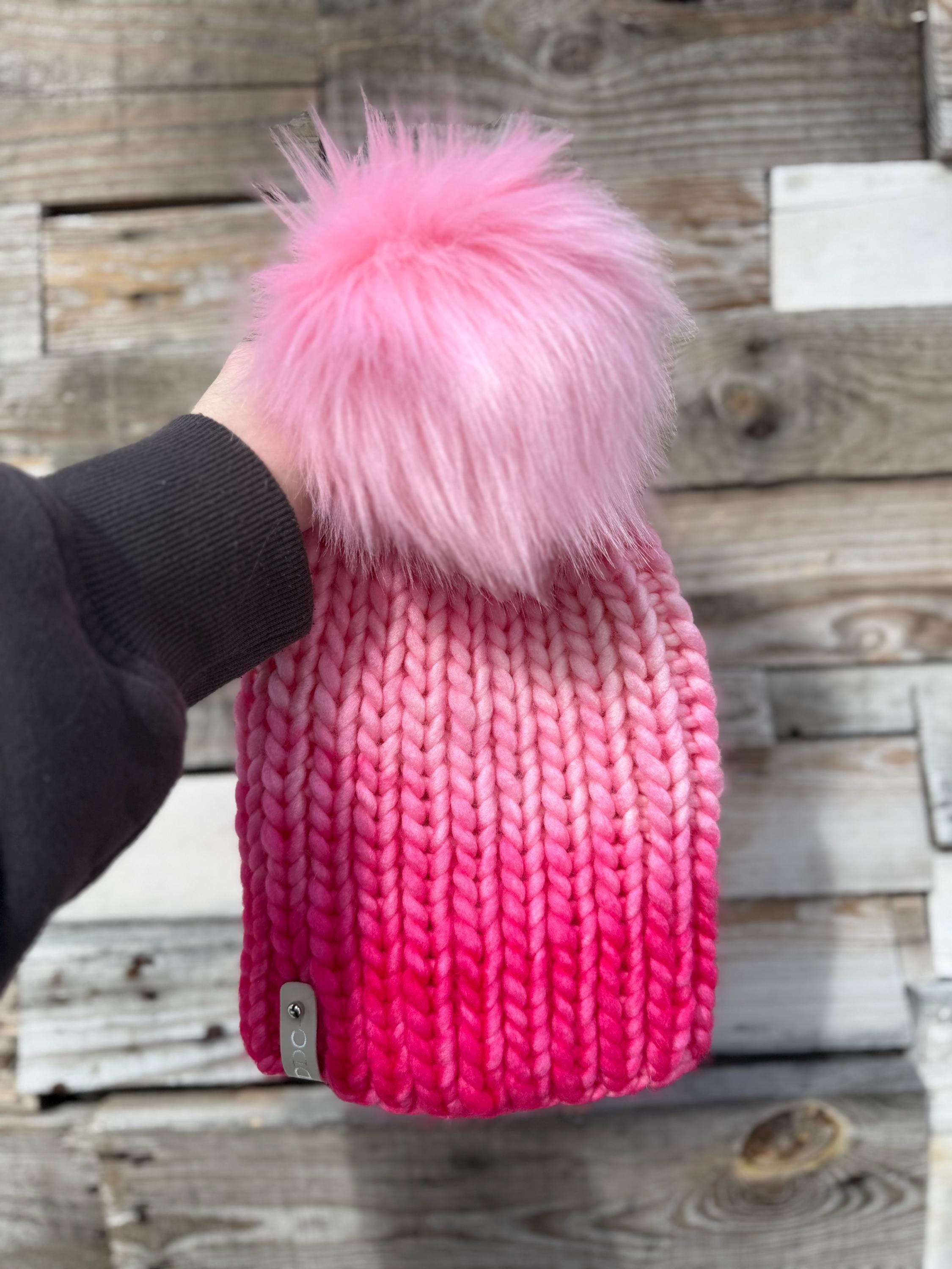 Pink knit luxury beanie, adult beanie, hat, winter toque, merino wool, adult medium, for her, handmade, gift light to dark