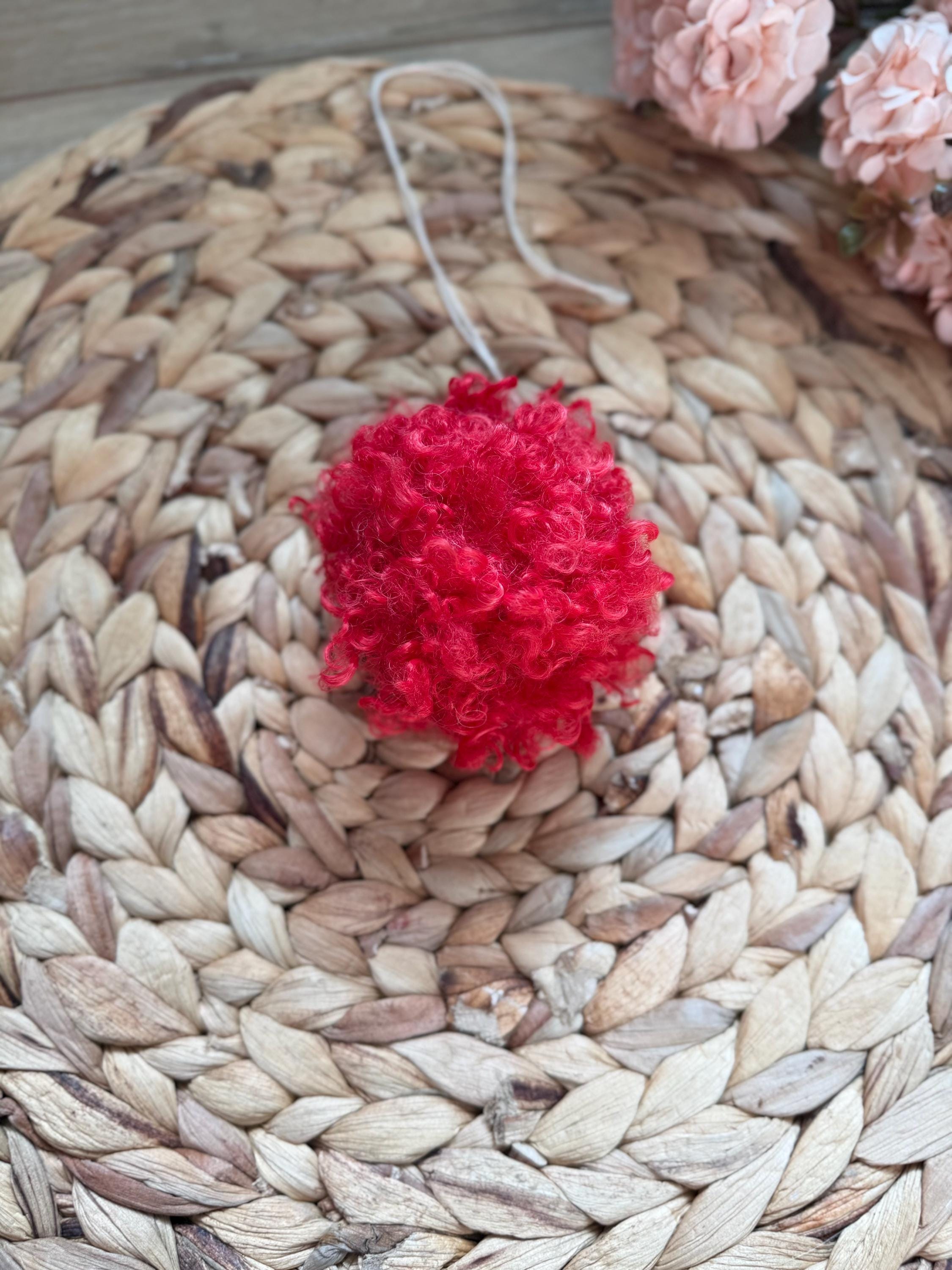 Crinkle faux fur Pom Pom, soft, holiday, small, fluffy, pre made, tie on, cotton string, for beanies, scarves 4 inch