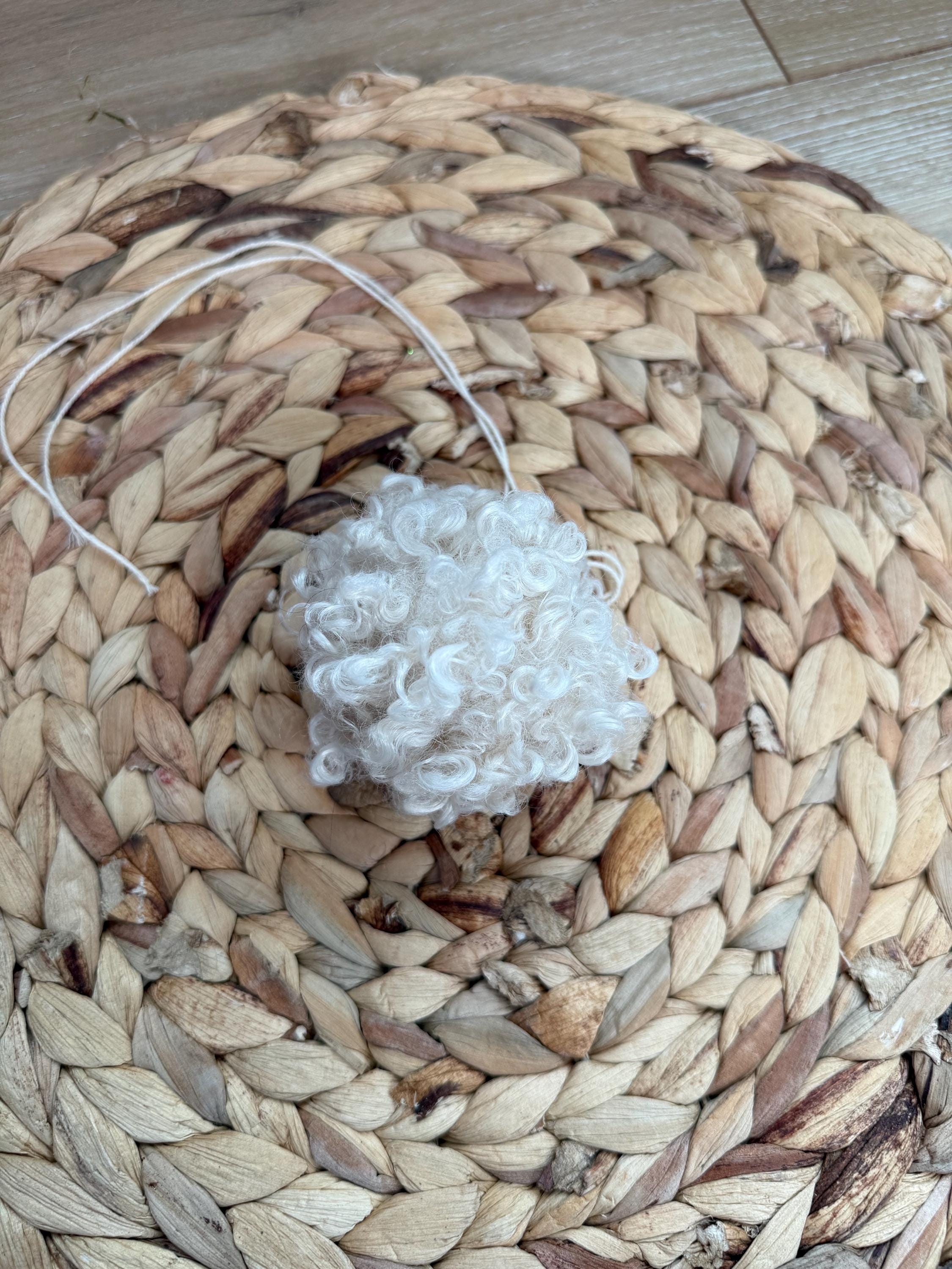 Crinkle faux fur Pom Pom, soft, holiday, small, fluffy, pre made, tie on, cotton string, for beanies, scarves 4 inch