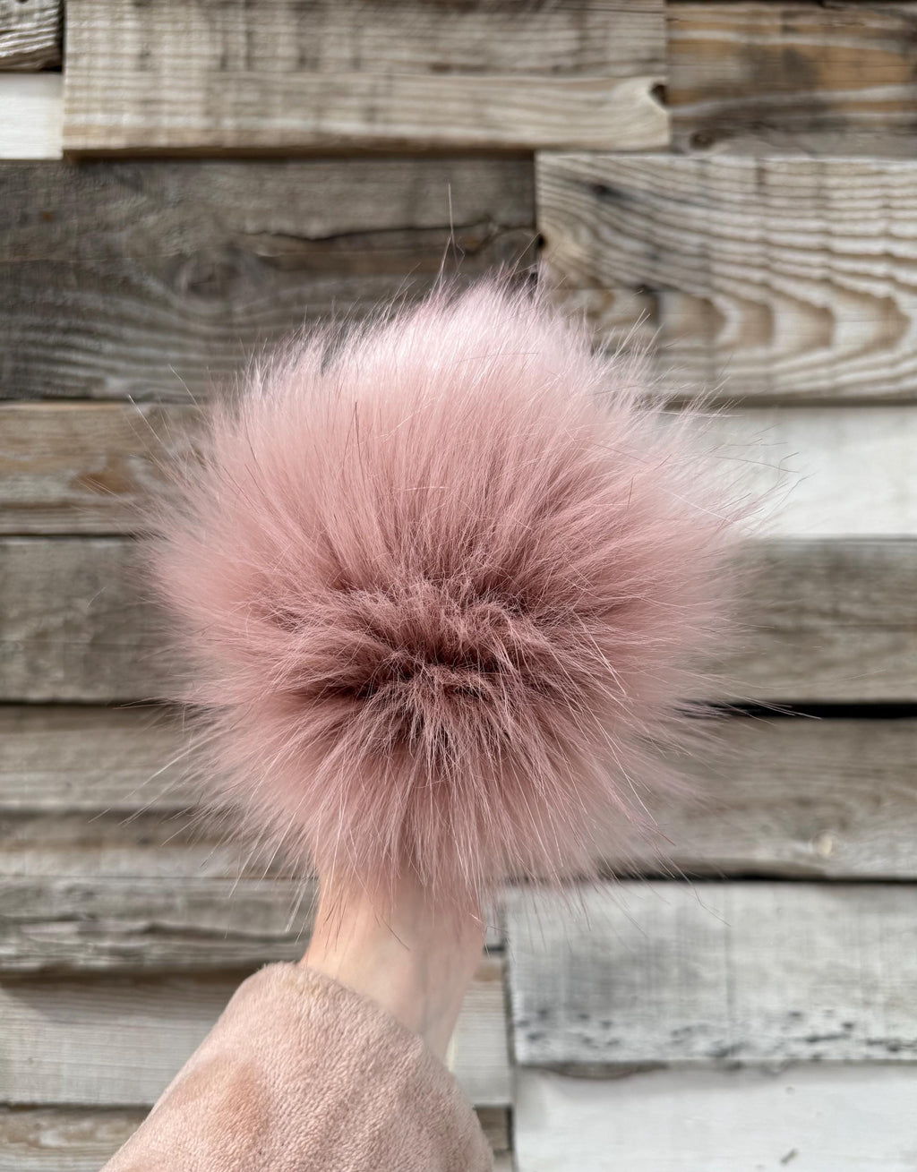 Pink quartz luxe faux fur Pom Poms, dusty pink, darker tips, beanies, scarves, crochet, knit, knitting, crocheting, high quality, luxury