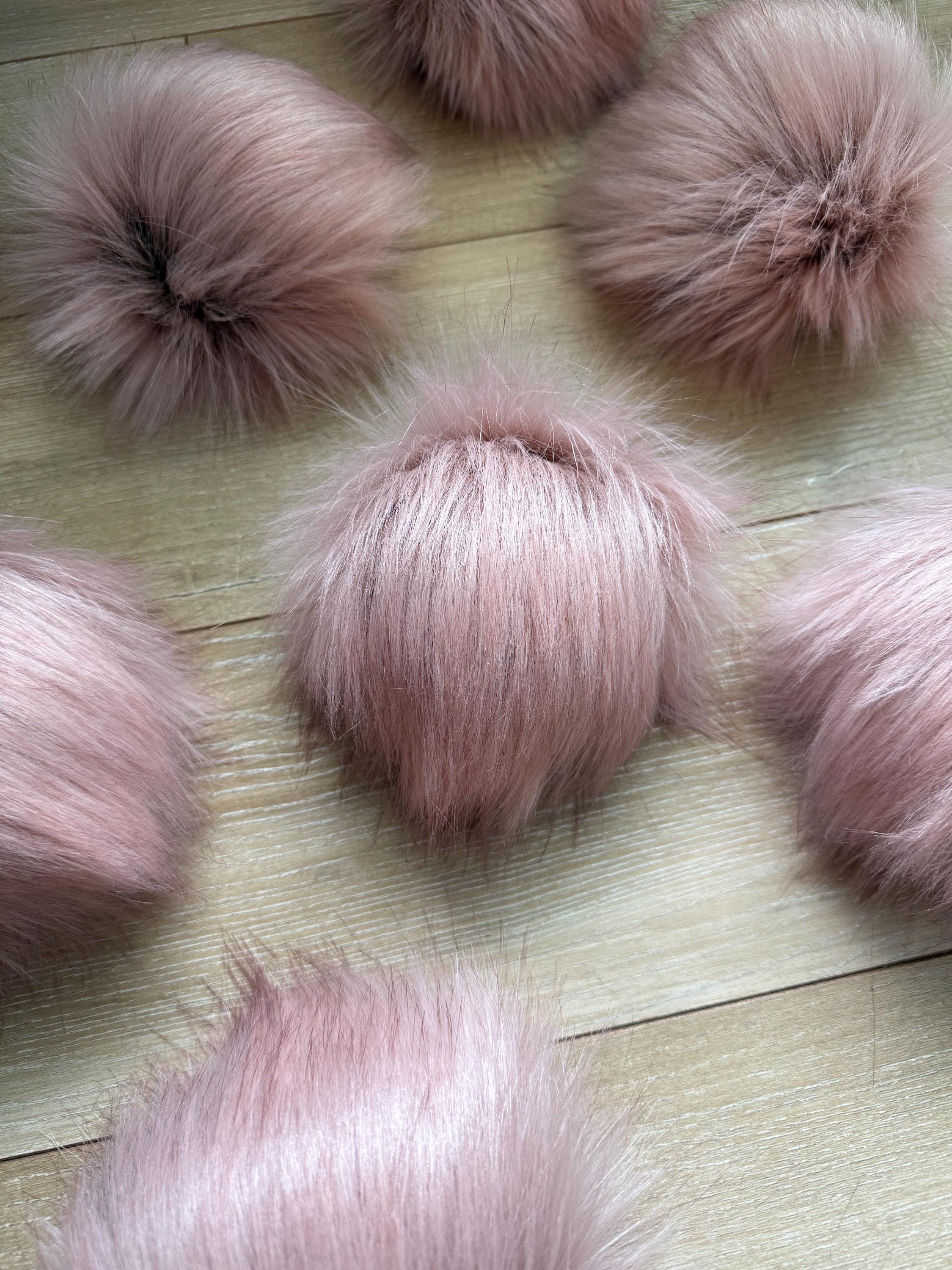 Pink quartz luxe faux fur Pom Poms, dusty pink, darker tips, beanies, scarves, crochet, knit, knitting, crocheting, high quality, luxury
