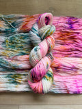 May flowers hand dyed (worsted/aran) merino wool, superwash yarn, purple pink orange, hank of yarn , for knit crochet