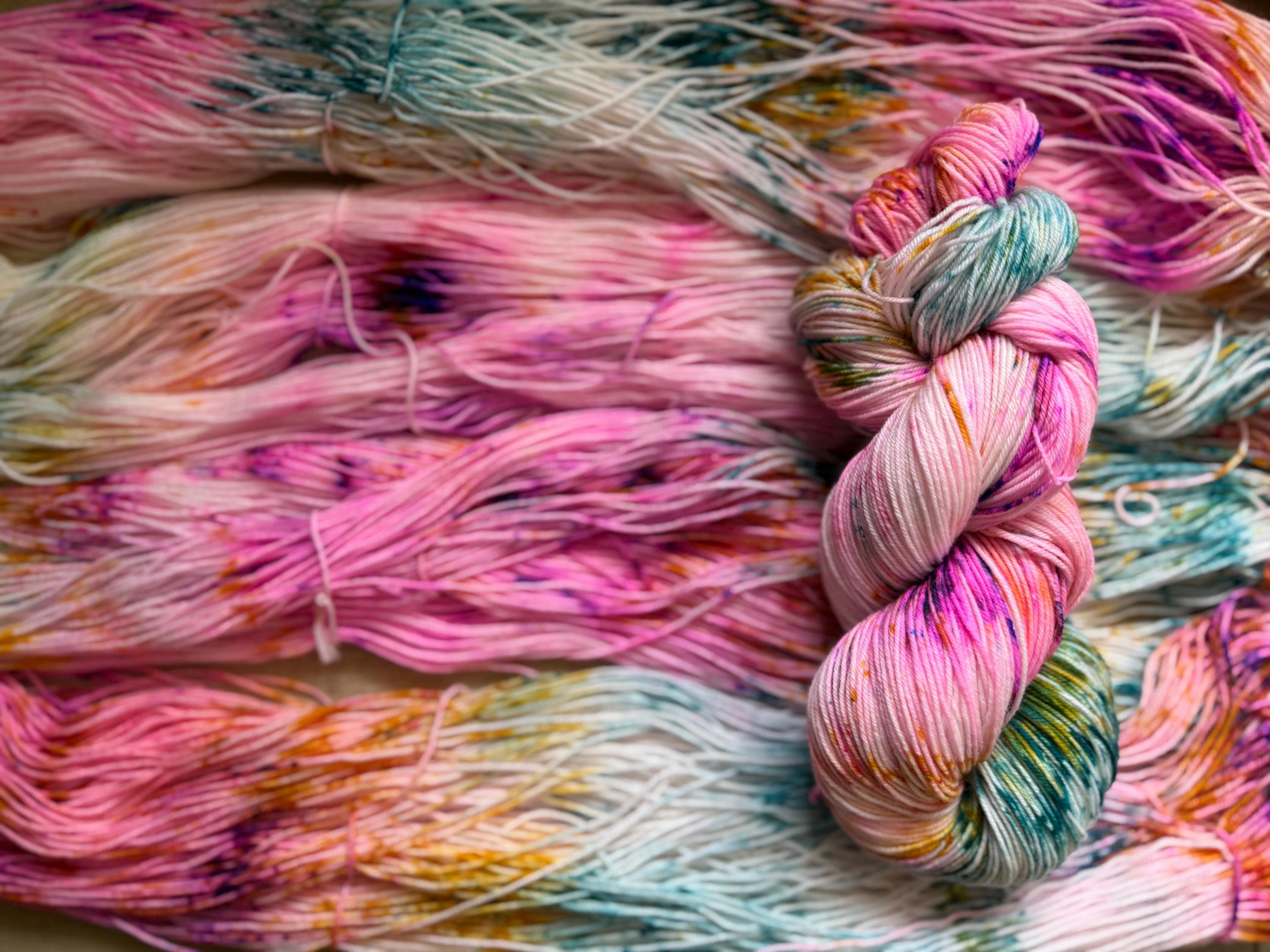 May flowers hand dyed Sock/Fingering merino wool nylon blend superwash yarn, hank of yarn , for knit crochet, 4 ply