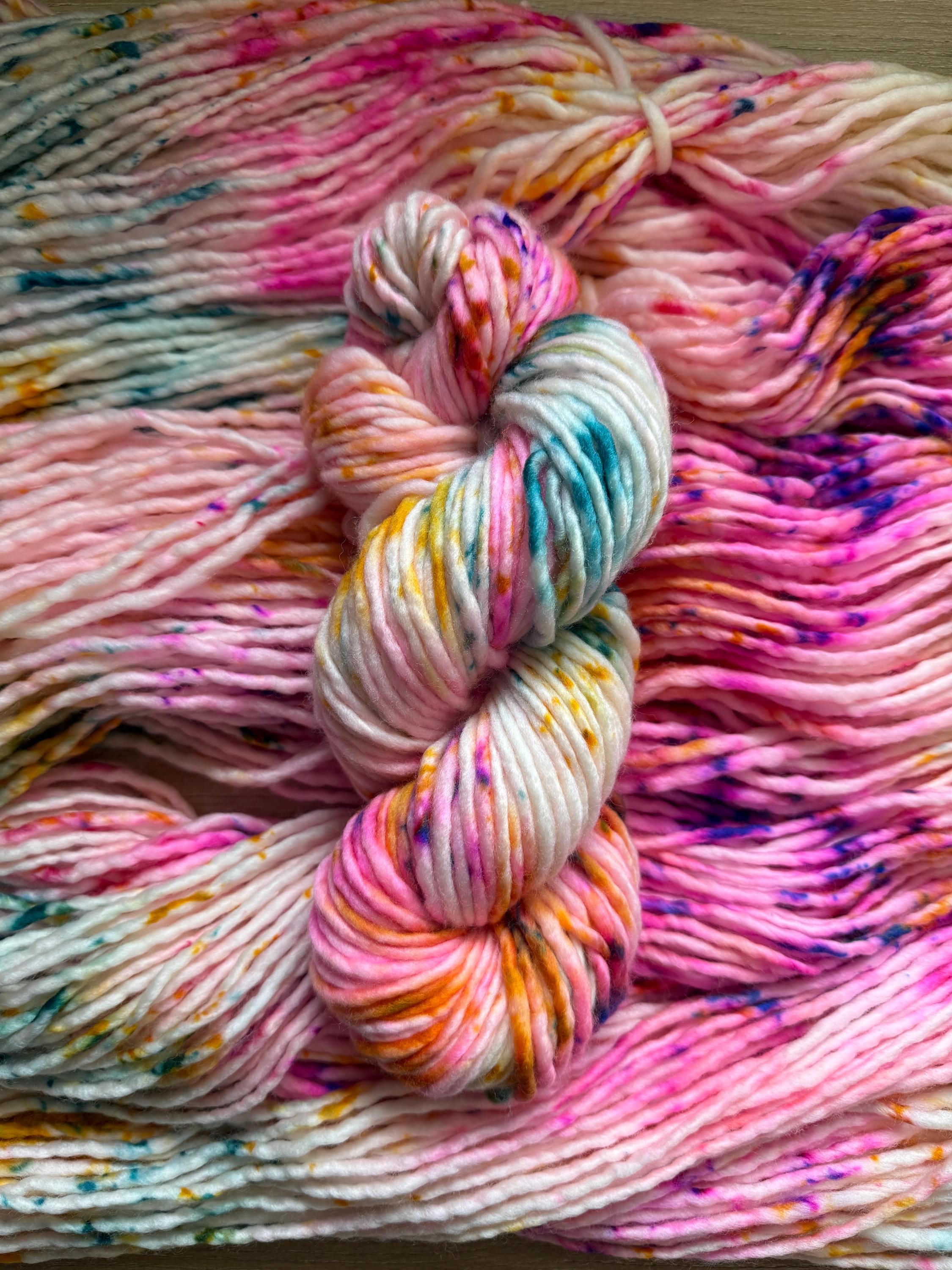 May flowers light bulky hand dyed bulky merino wool, 109 yard, 5 weight, semi solid, multicolor, indie dye, superwash
